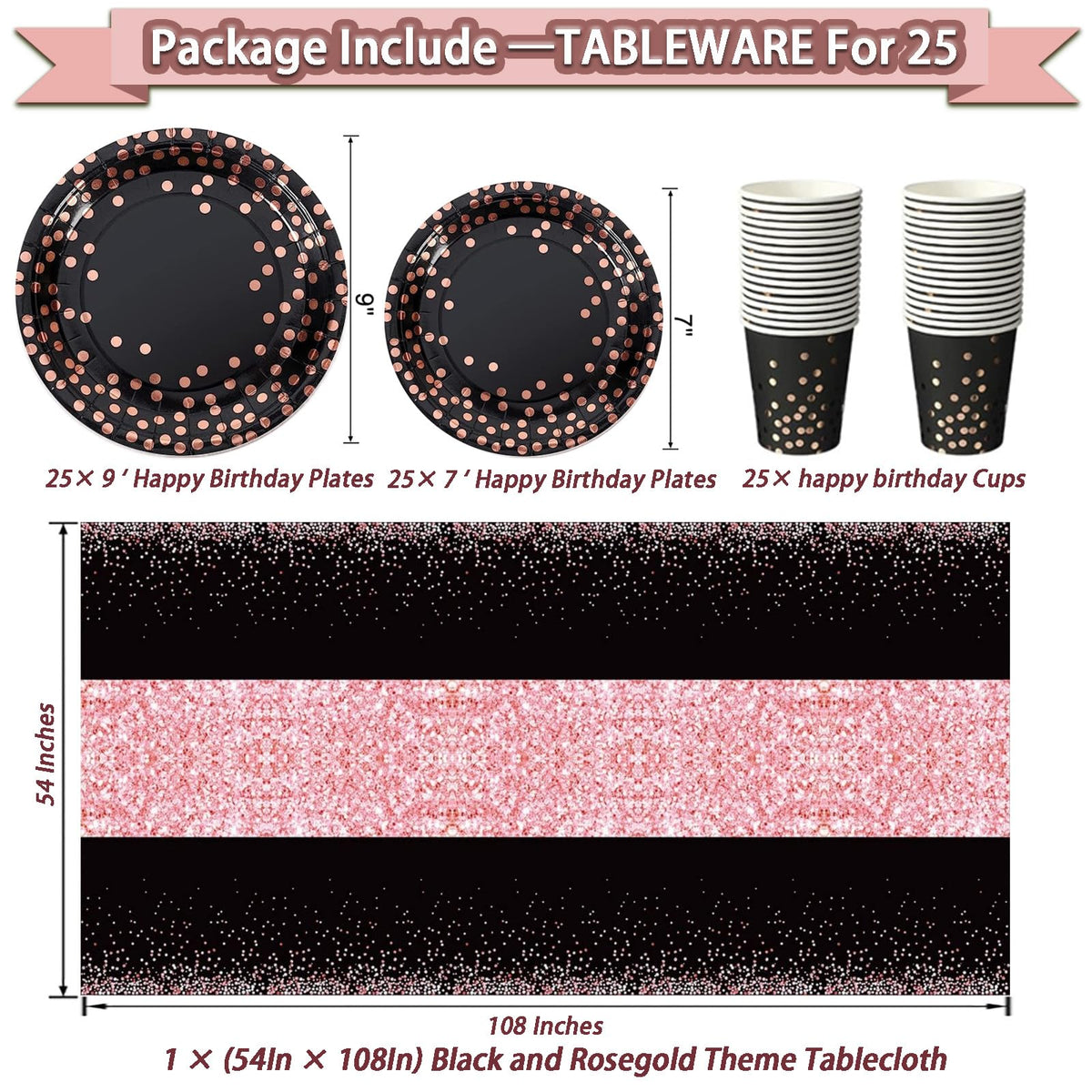 Guudmua 295 Pcs Black And Rose Gold Birthday Decorations - Guudmua Official Imagery - 3