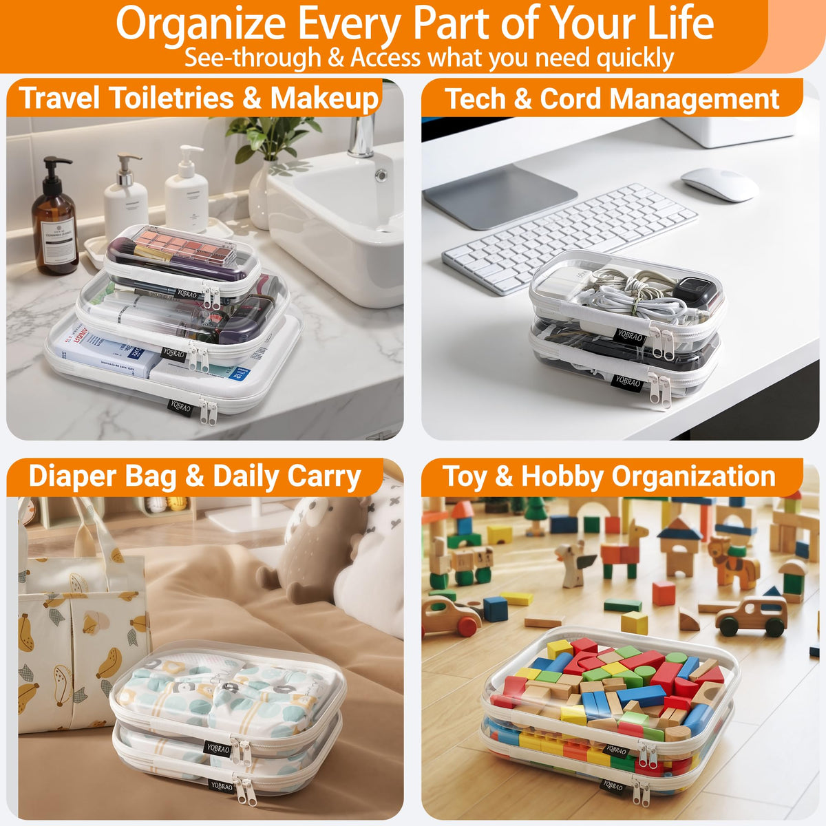 Clear Hard Shell Zipper Cases 6 Travel Organizers 2M 4S - YQBRAO Official Imagery - 4