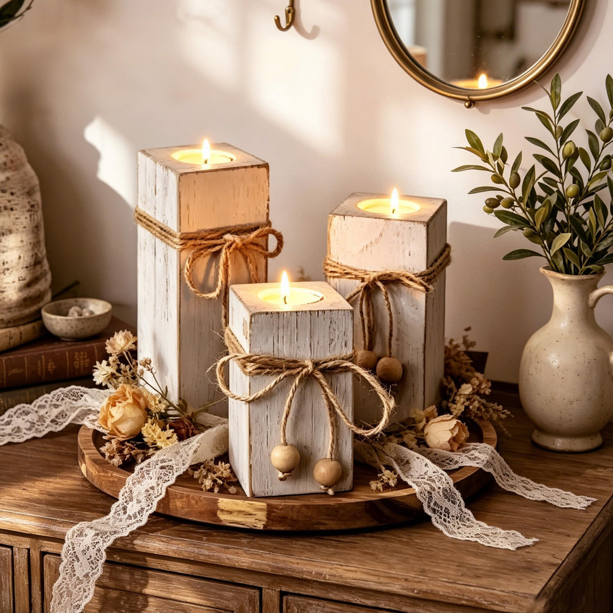 Farmhouse Candle Holder Decor 6pcs with Flameless LED - ZENLIV Official Imagery - 6