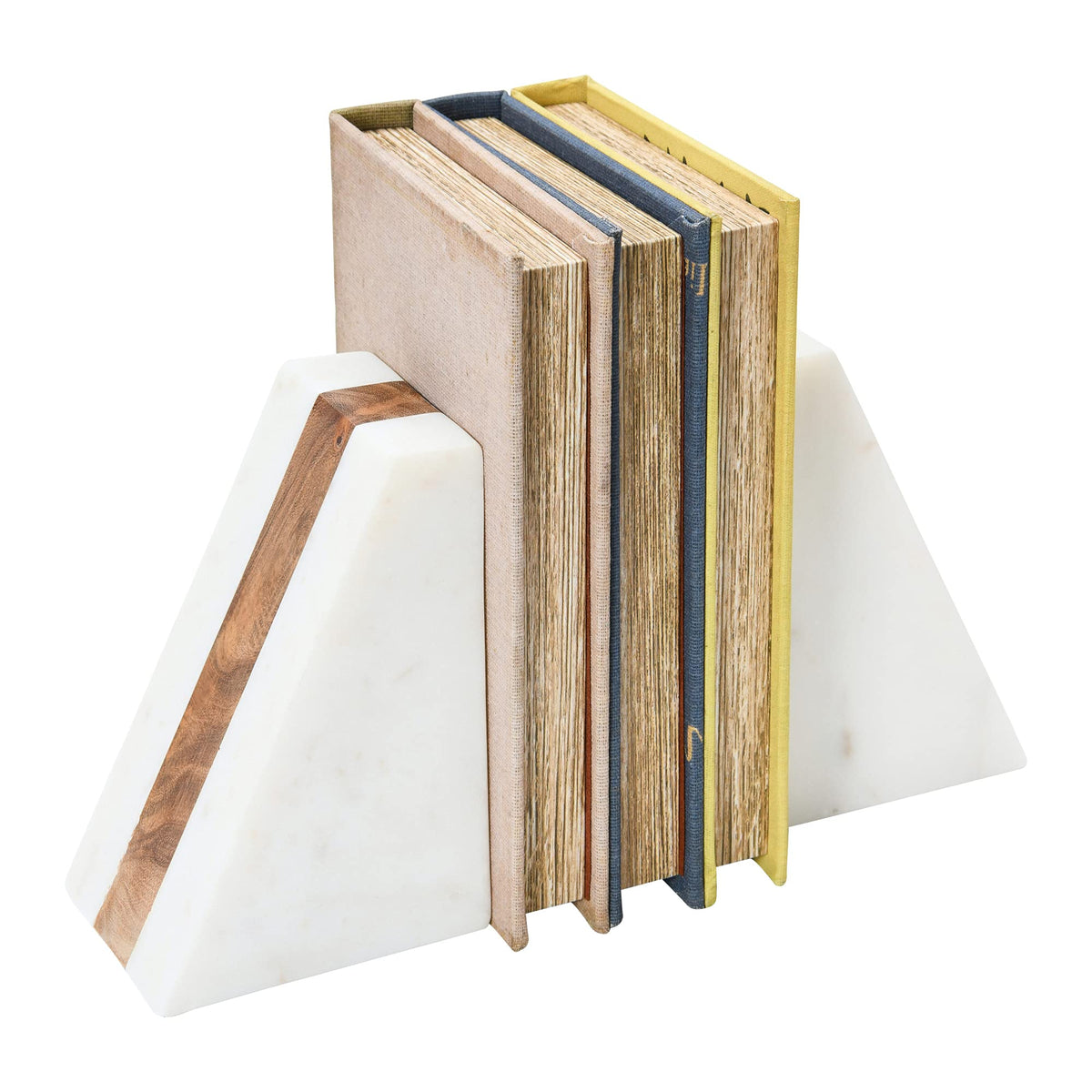 Main Mesa Marble Geometric Bookends with Wood Inlay White - Main + Mesa Official Imagery - 8