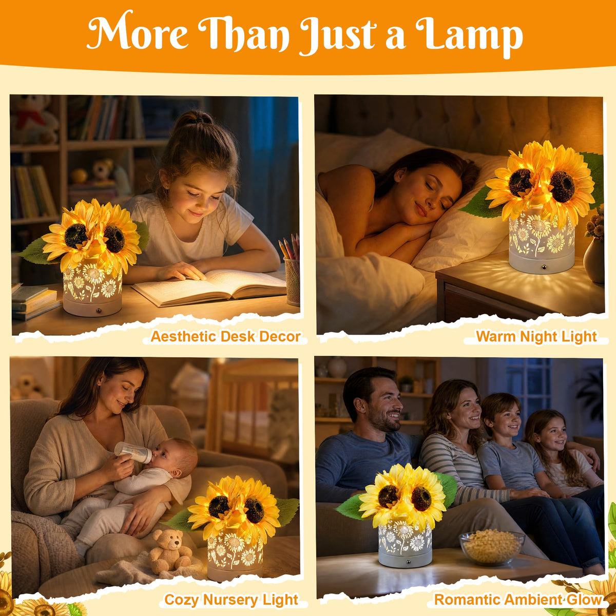ACOCO Sunflower Lamp Rechargeable Cordless Touch Lamp with 3 - ACOCO Official Imagery - 8