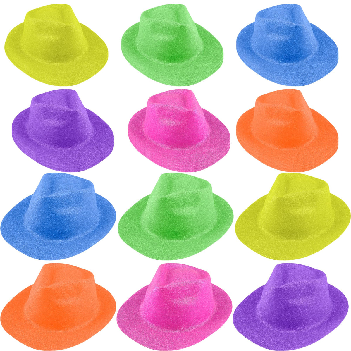 24 Pcs Neon Party Hats Bulk Plastic Fedora Party Hats - SGBETTER Official Imagery - 1