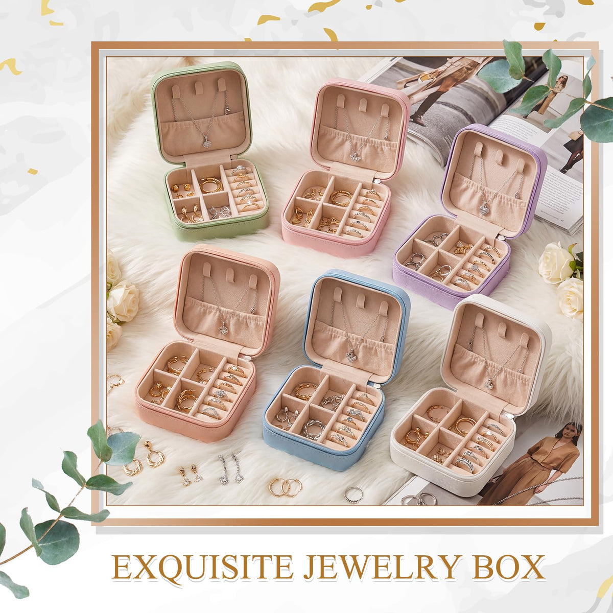 6 Pcs Small Jewelry Box Portable Travel Case PU Leather - Juinte Official Imagery - 8