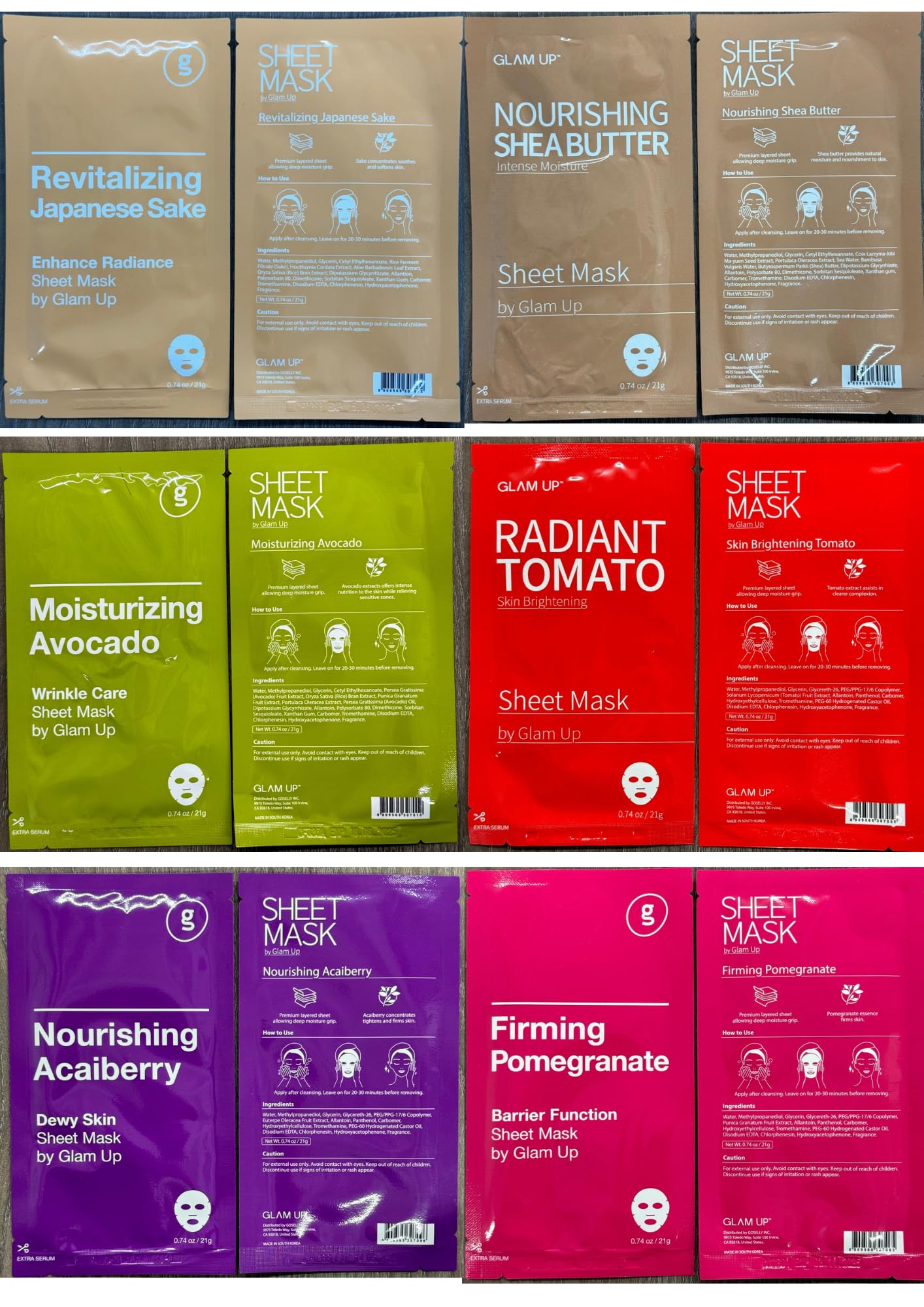 GLAM UP Korean Facial Sheet Mask 12 Pack – Hydrating Glass Skin - GLAM UP