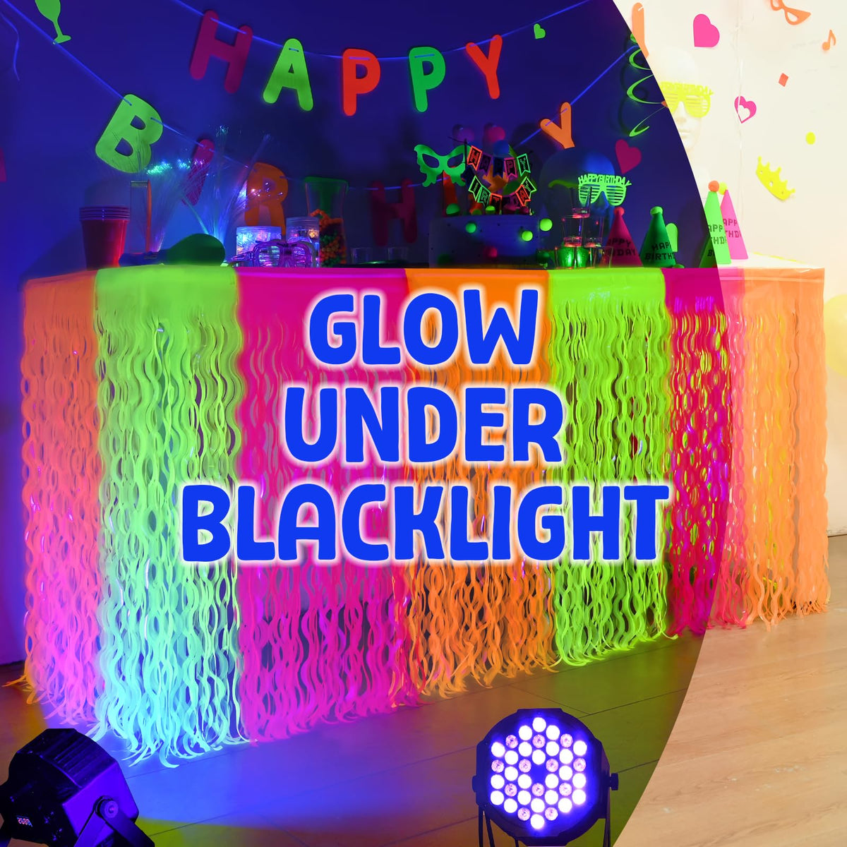 Mega L Glow in The Dark Party Supplies Neon Wavy Table - Mega-Loopolis Official Imagery - 4