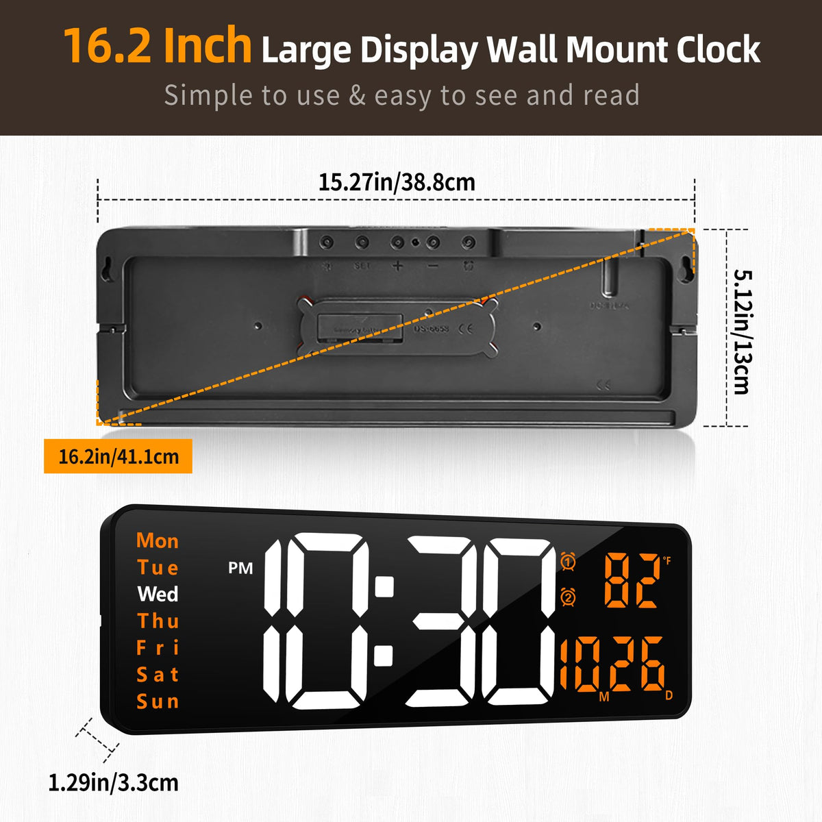 16 2 Digital Wall Clock RGB Remote Dual Alarm Auto - LEIKE Official Imagery - 3
