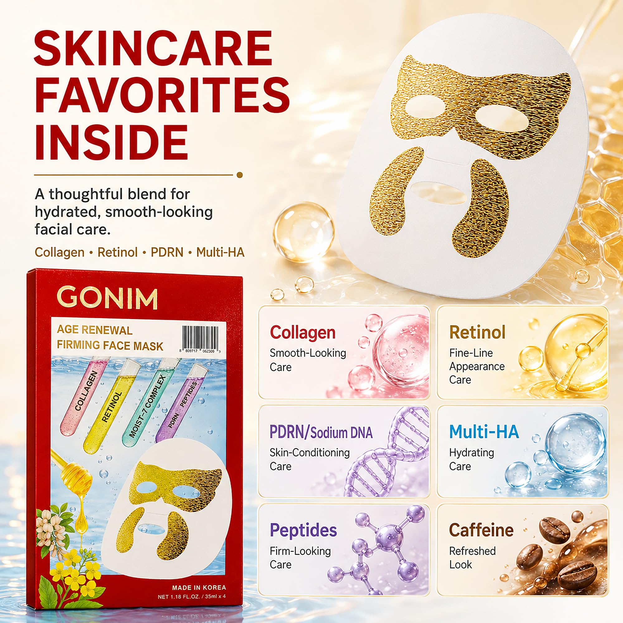 Korean Collagen Face Mask with Integrated Eye Patches, Anti Aging - GONIM