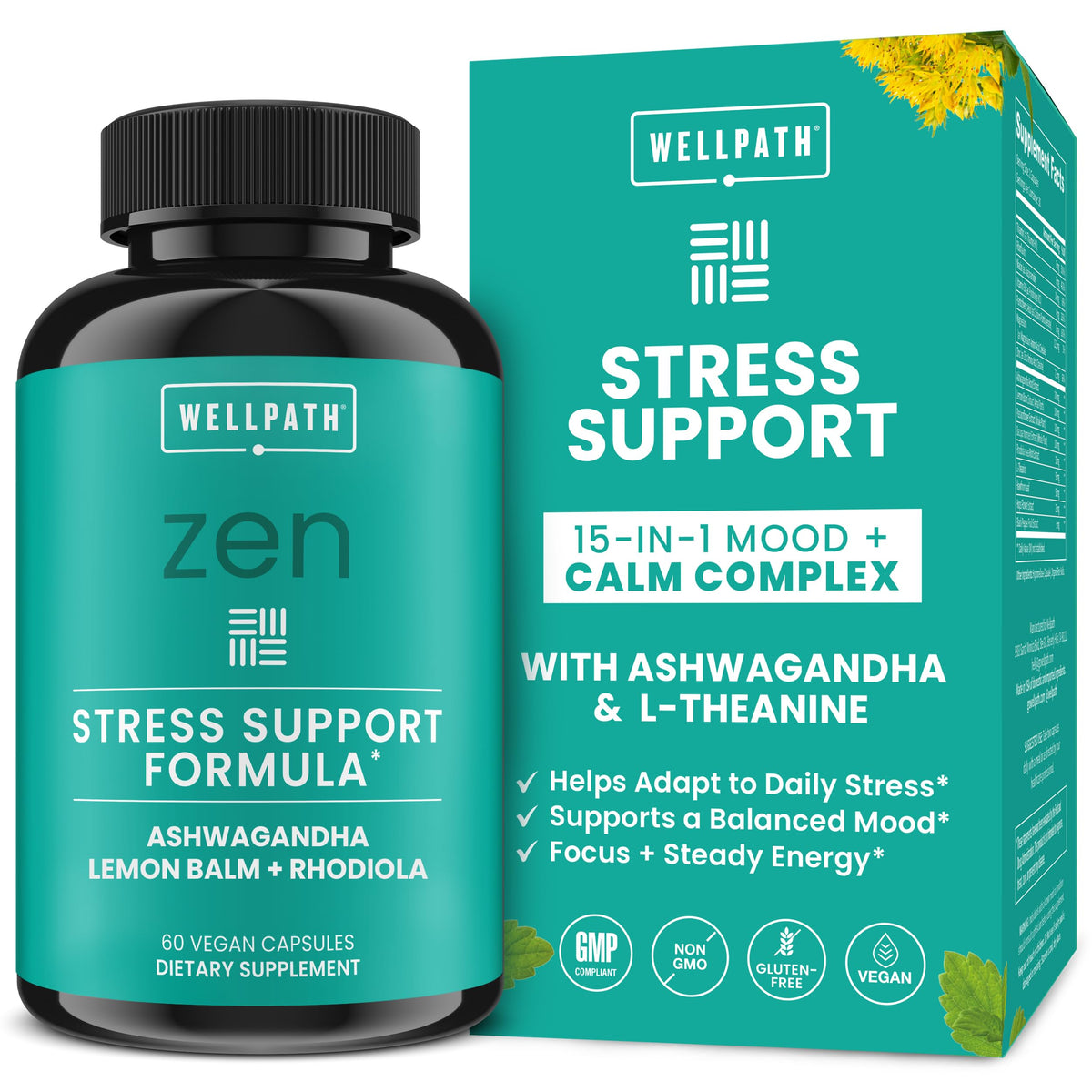 Zen Stress Relief Mood Support with Ashwagandha Rhodiola - WellPath Official Imagery - 1