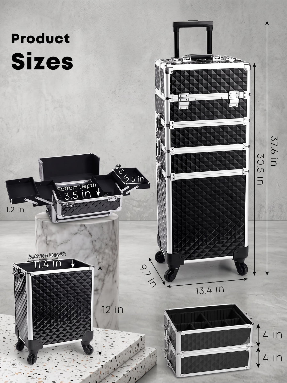 4 in 1 Rolling Makeup Train Case Portable Cosmetology - Adazzo Official Imagery - 7