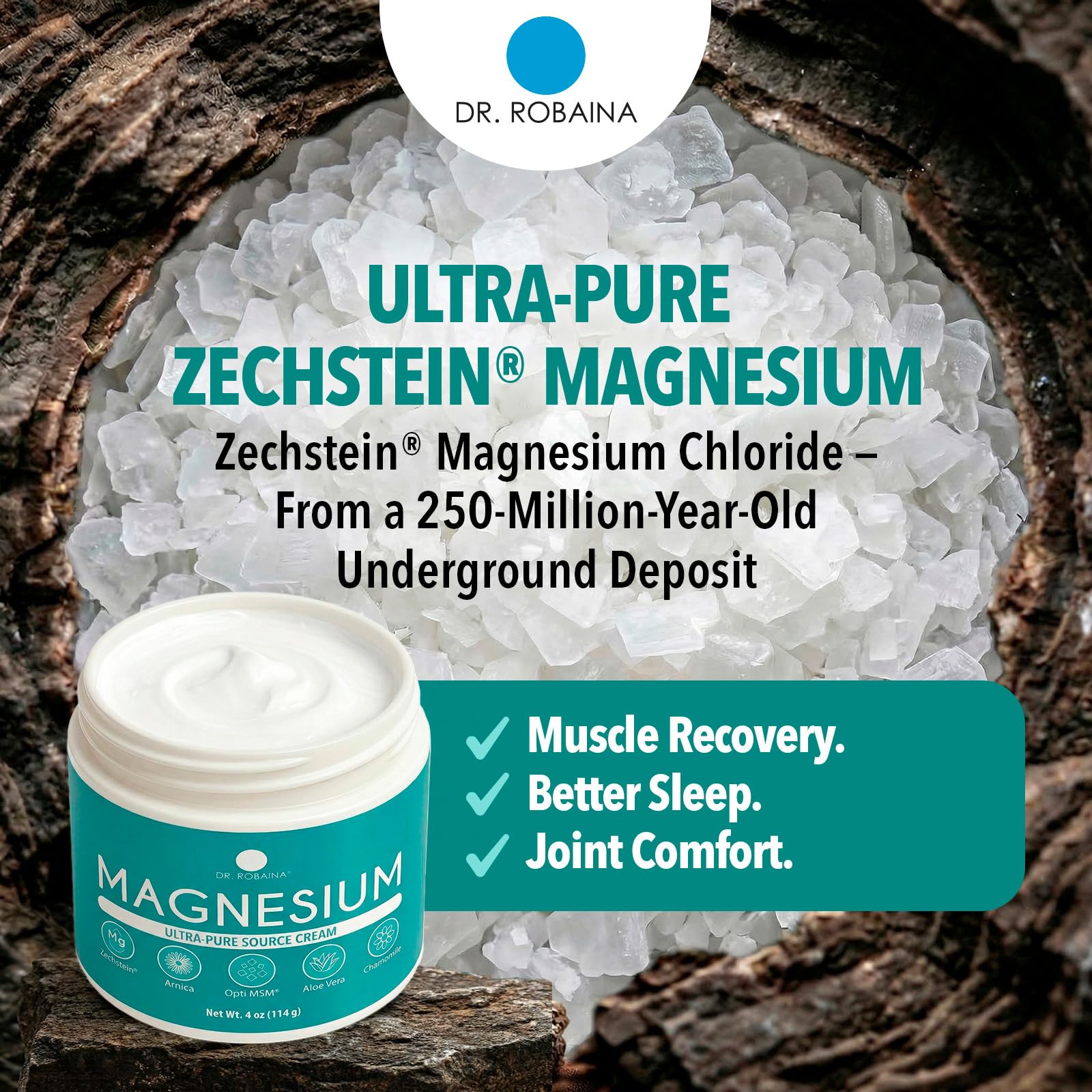 Dr. Robaina Magnesium Cream – Zechstein Magnesium Chloride with Arnica & OptiMSM for Post-Workout Muscle Comfort & Daily Wellness, 4 oz
