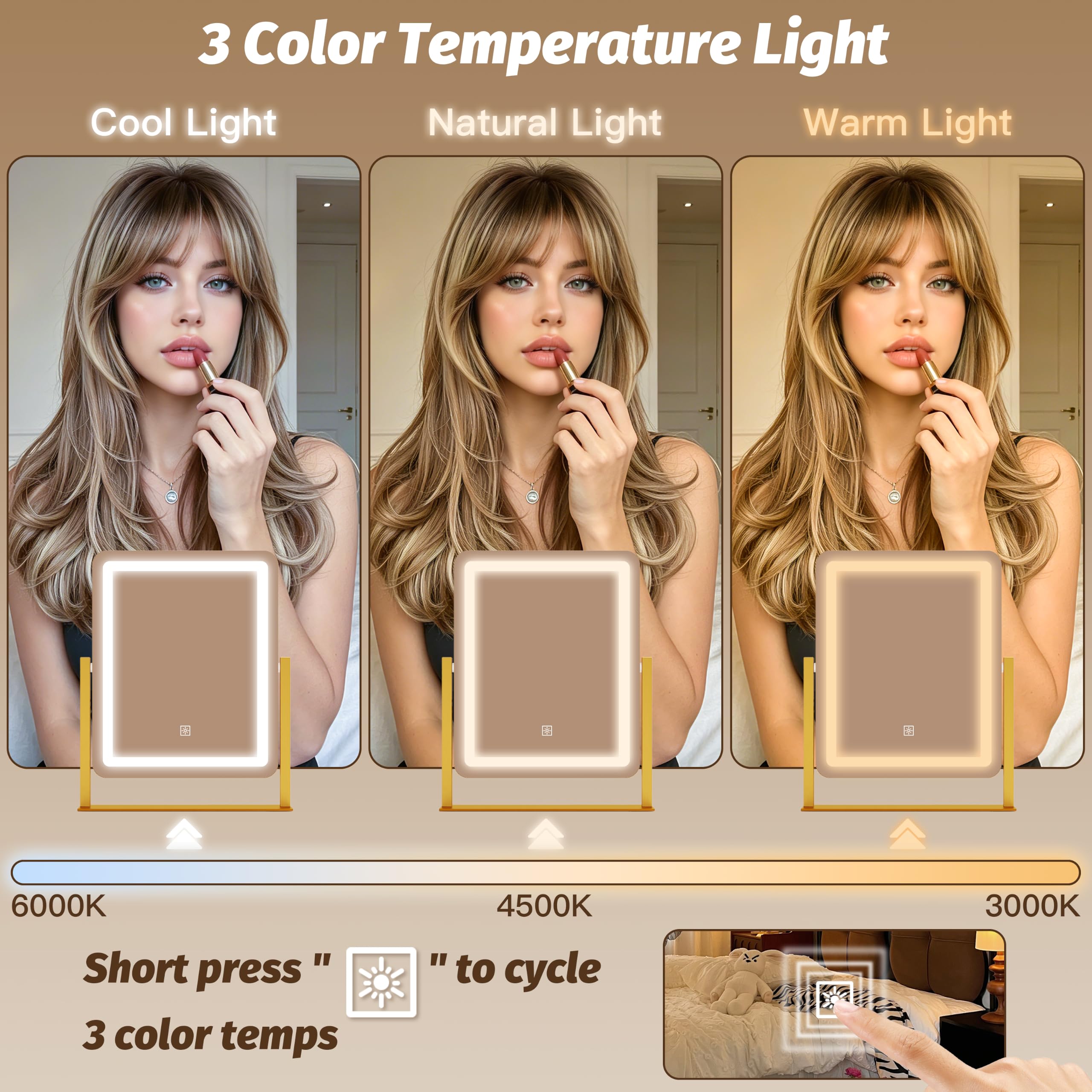 CraftCraze 15"x13"Vanity Mirror| Makeup Mirror with Lights, 3 Col - CraftCraze Official Product View 3