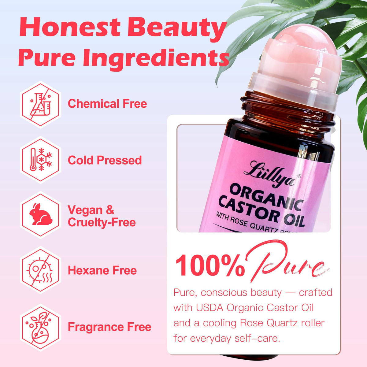 Organic Castor Oil Roll On with Rose Quartz Cold Pressed 1 - Liillya Official Imagery - 3