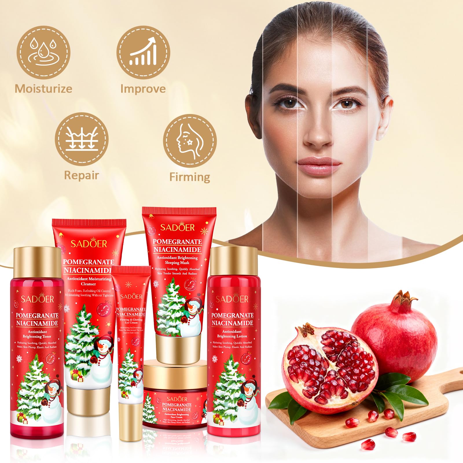 Gifts for Women 6 Pcs Skin Care Set Pomegranate Moisturize - ZKONLY