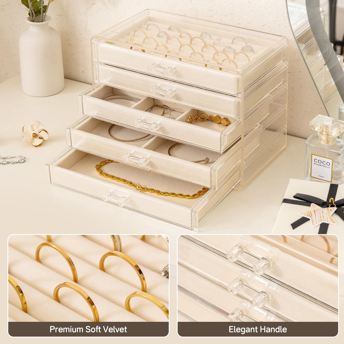 Acrylic Jewelry Box 5 Layer Jewelry Organizer with Drawers - Frebeauty Official Imagery - 5