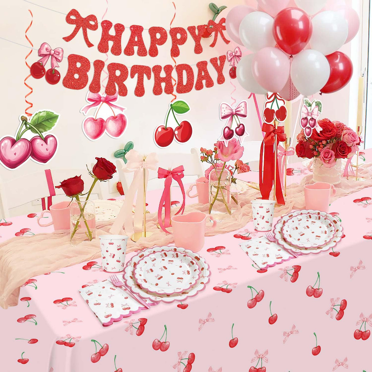 Cherry Birthday Decorations 182Pcs Cherry Plates Napkins - Caisehabu Official Imagery - 4