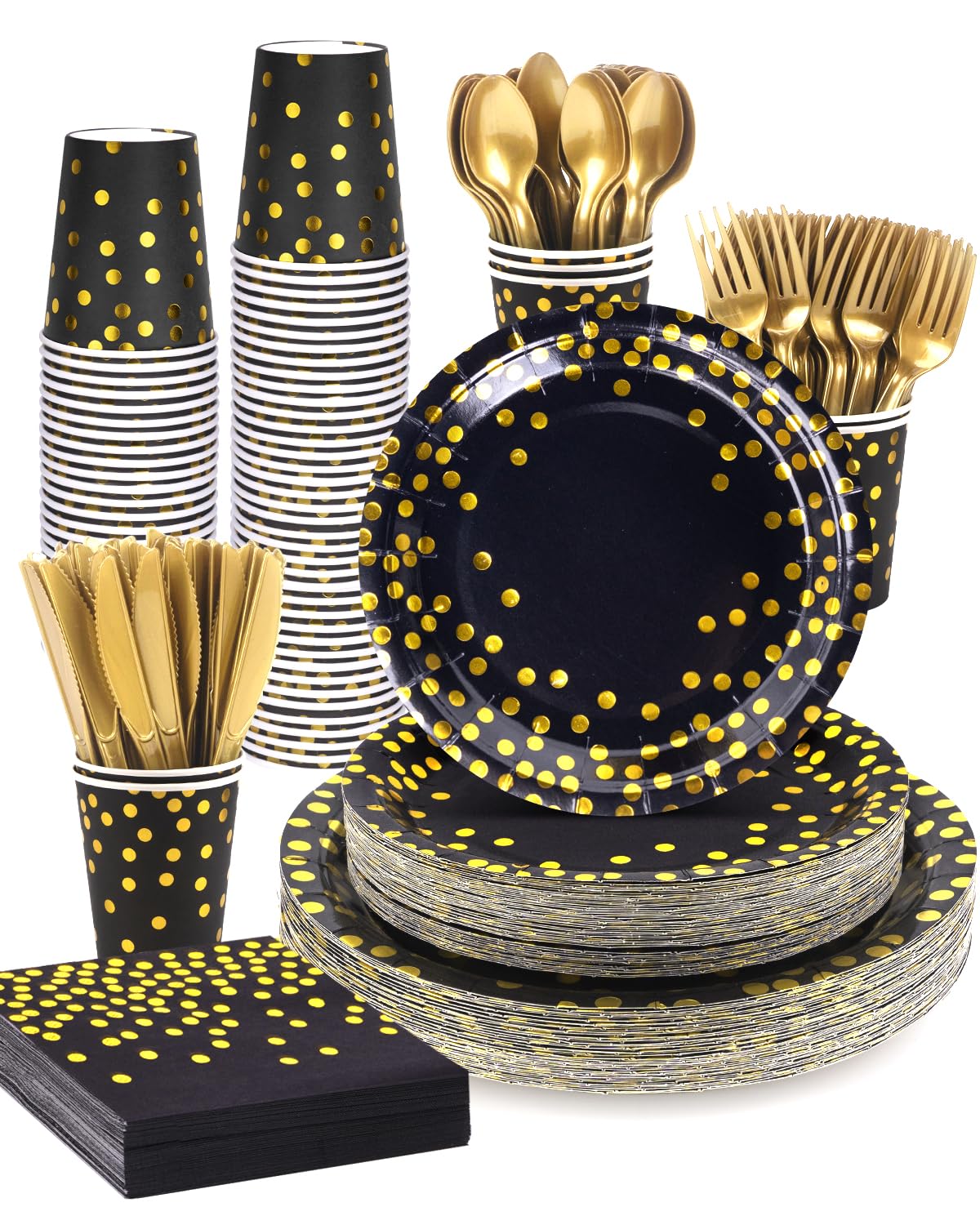 364pcs Black and Gold Party Supplies 52 Sets Disposable - Lzerking Official Imagery - 1