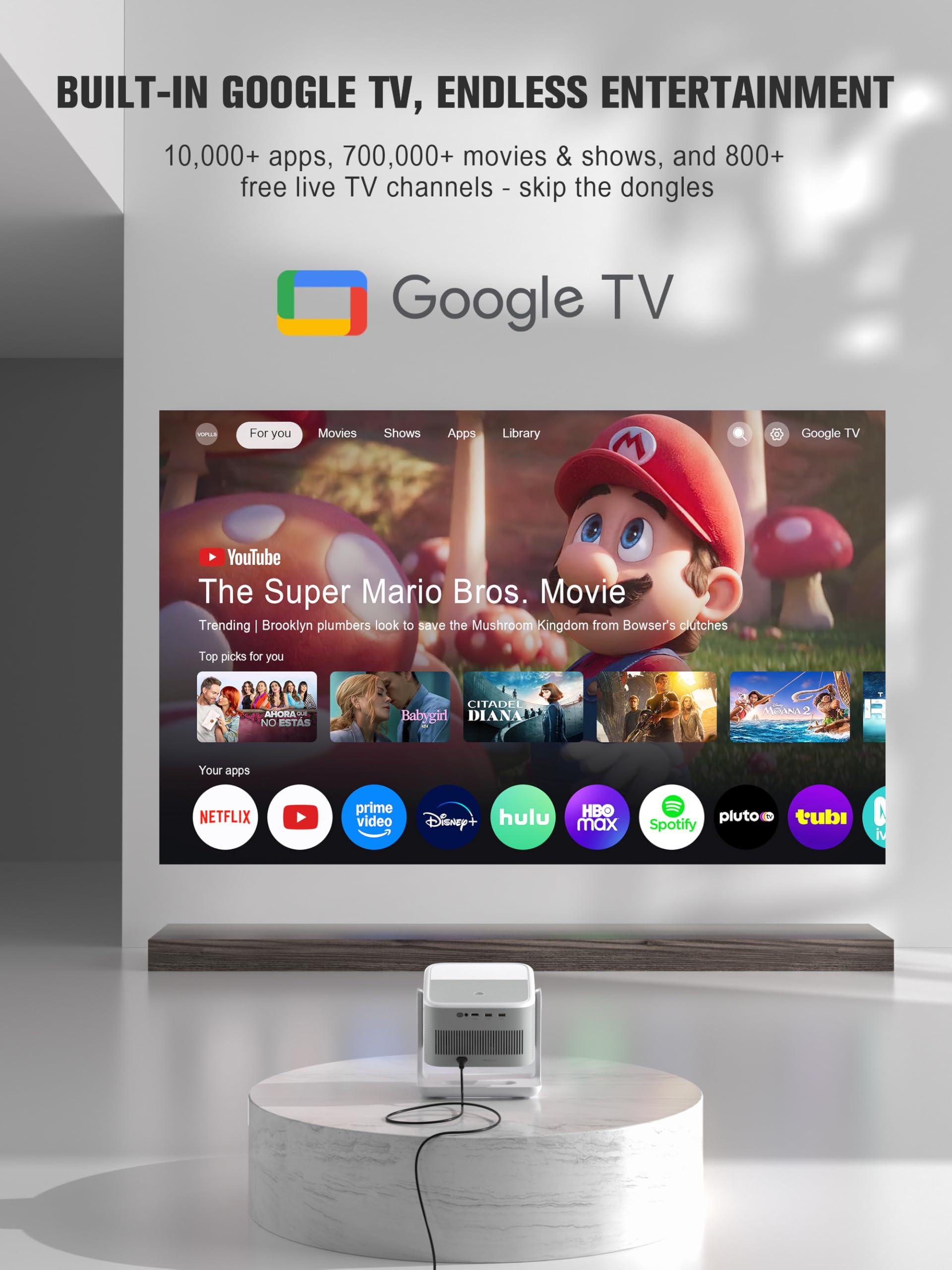 【Official Licensed Google TV】4K Smart Projector with WiFi and Blu - VOPLLS Official Product View 3