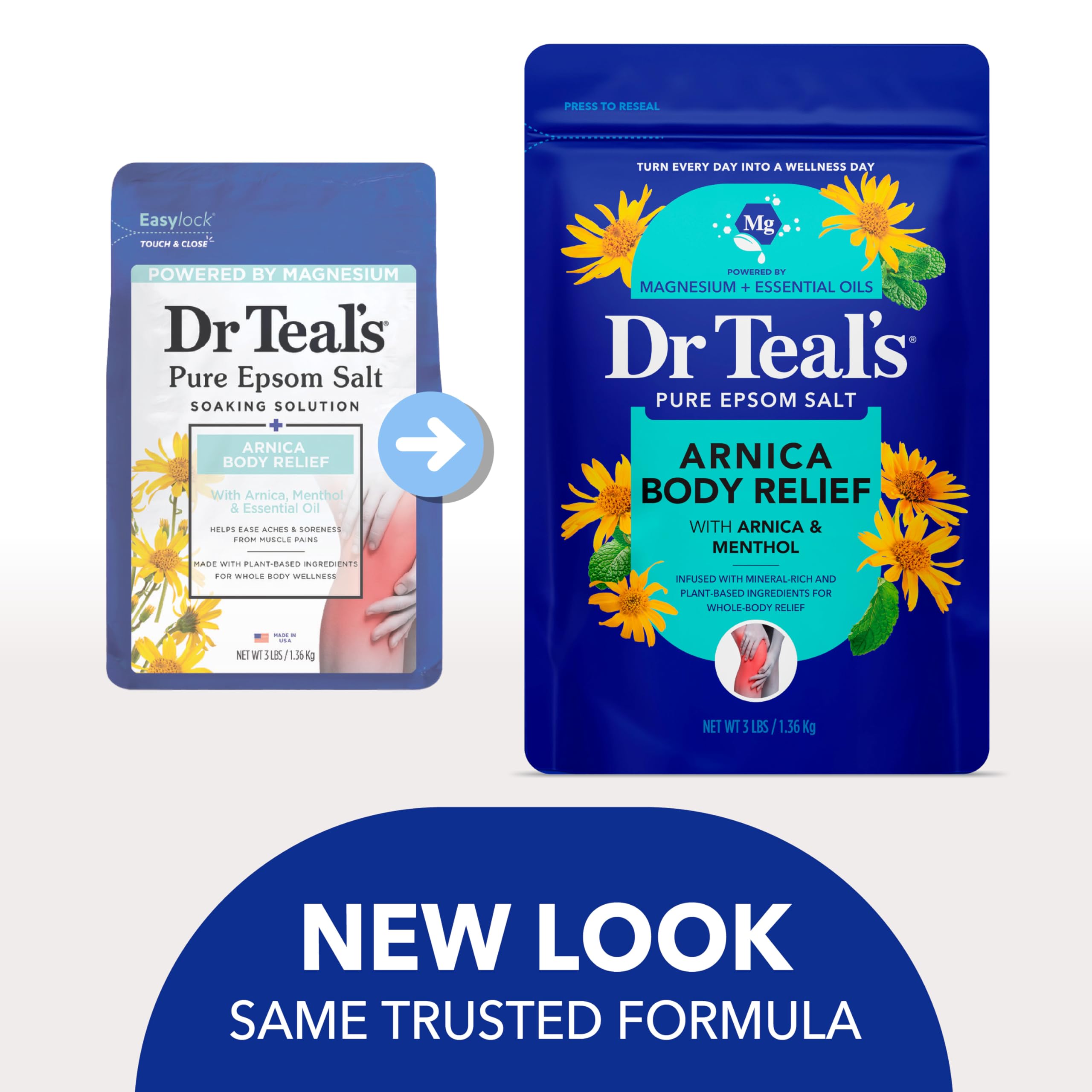 Dr Teal's Arnica Body Relief Epsom Salt Magnesium Soak with Menthol & Essential Oils, Muscle Recovery, 3 lbs