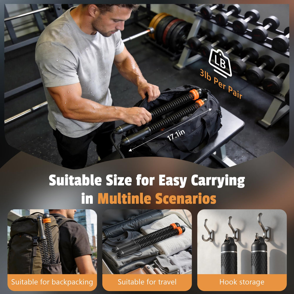 Portable Weighted Cordless Battle Ropes for Men Women Black - CUWANTIANDI Official Imagery - 7
