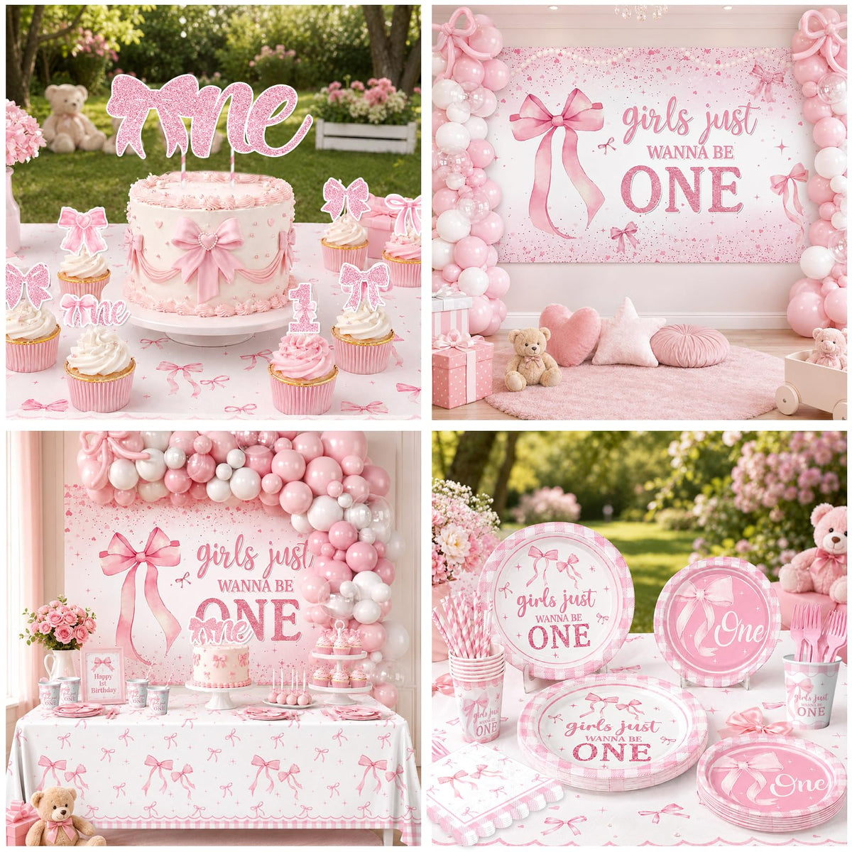 Pink Bow 1st Birthday Decorations 271Pcs Girls Just Wanna Be - KUPWOQU Official Imagery - 5