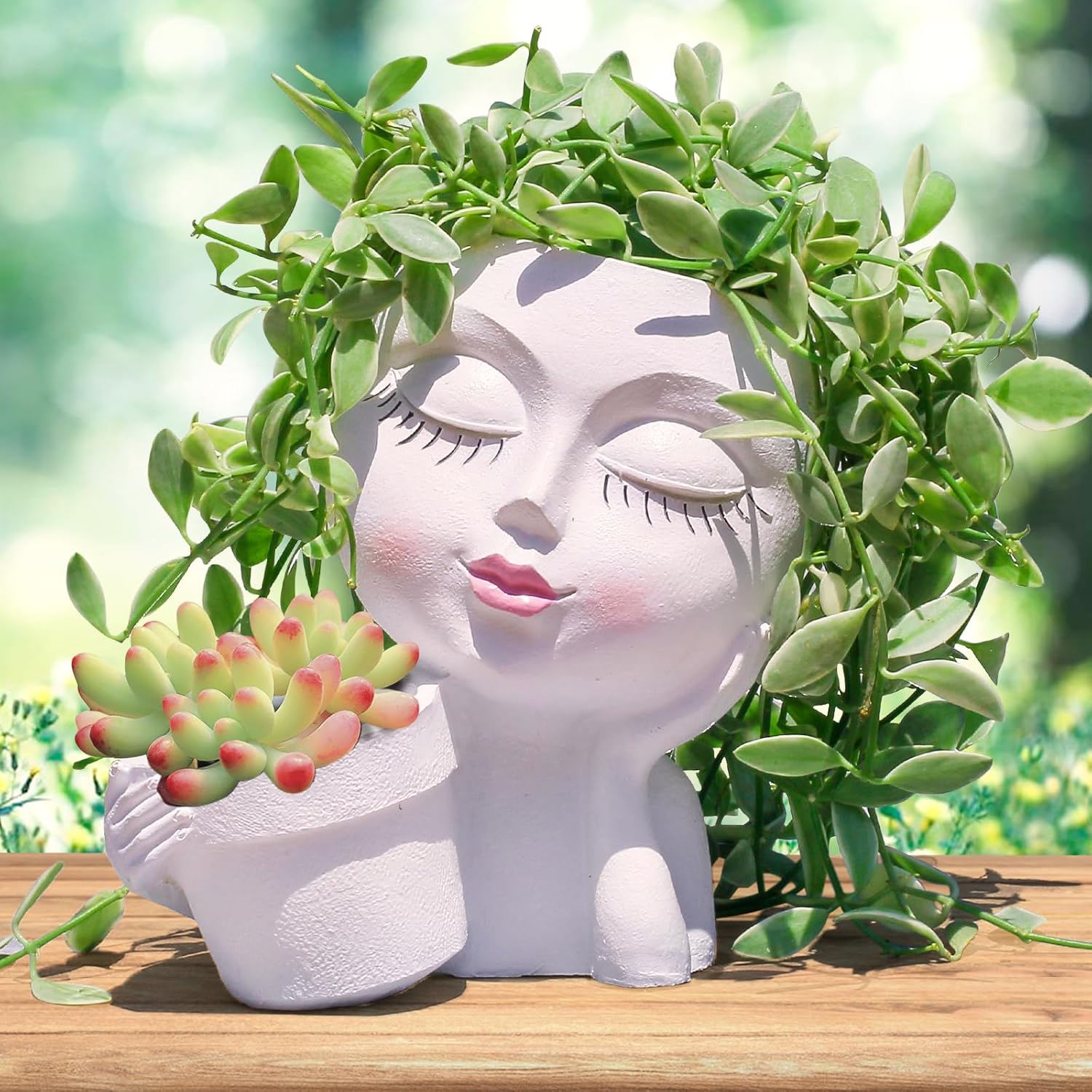 vomiceak face planter pot featuring a white lady head design, perfect for indoor plant displays and home decor.