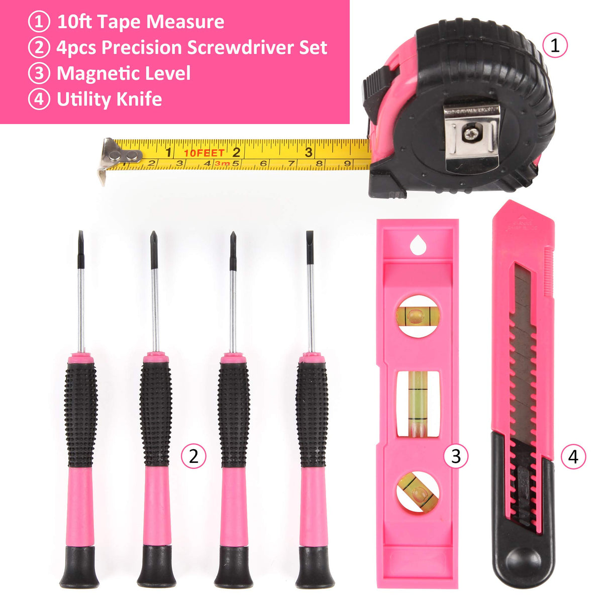 CARTMAN 52 Piece Pink Hand Tool Set Home Repair Kit With - CARTMAN Official Imagery - 4