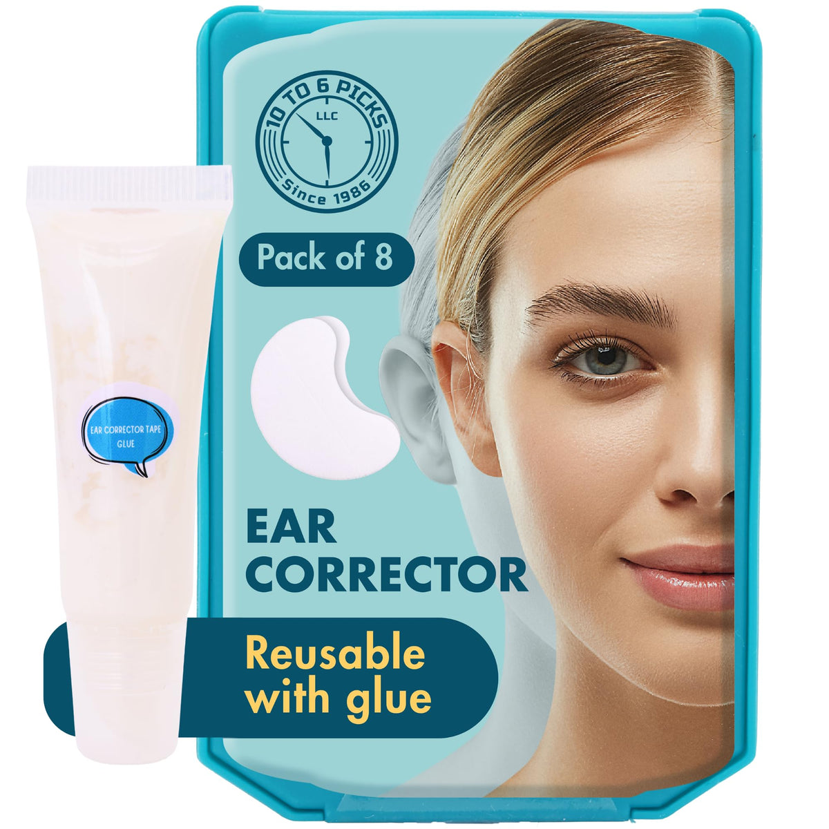 Reusable Cosmetic Ear Corrector glue Kit 8pcs Silicone Ear - 10 TO 6 PICKS Official Product Imagery - 2