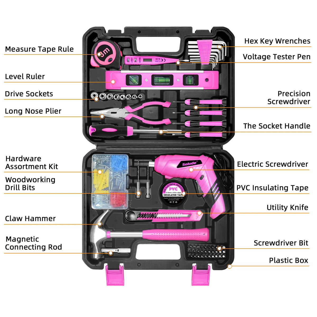 Pink Tool Set for Women 130 Piece Home Tool Kit for Women - SOLUDE Official Imagery - 3