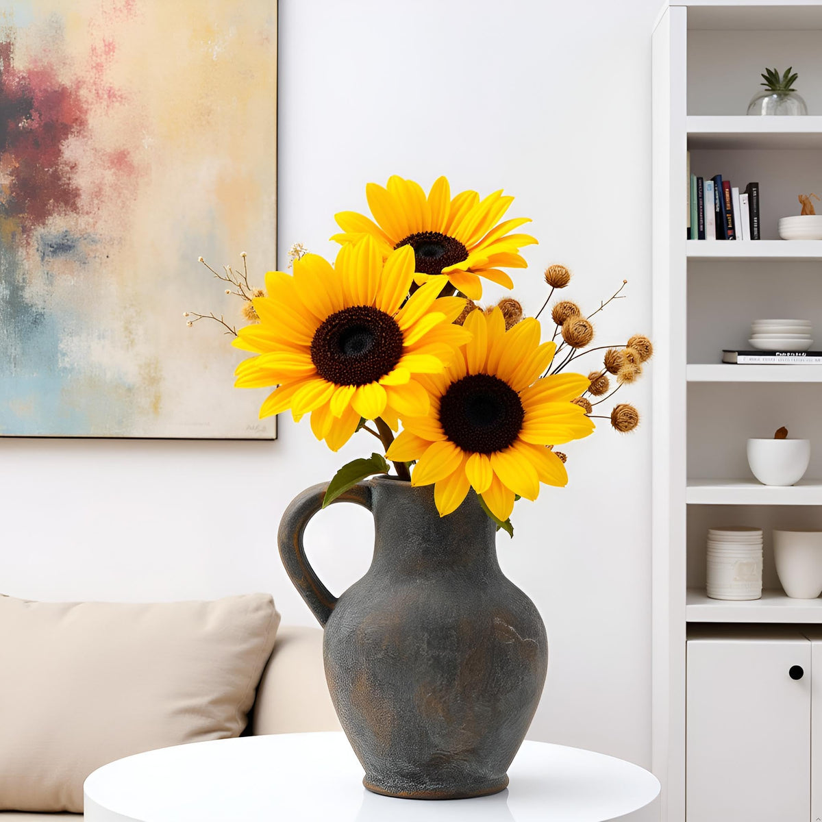 SIDUCAL Ceramic Rustic Farmhouse Vase with Handle Terracotta - SIDUCAL Official Imagery - 7