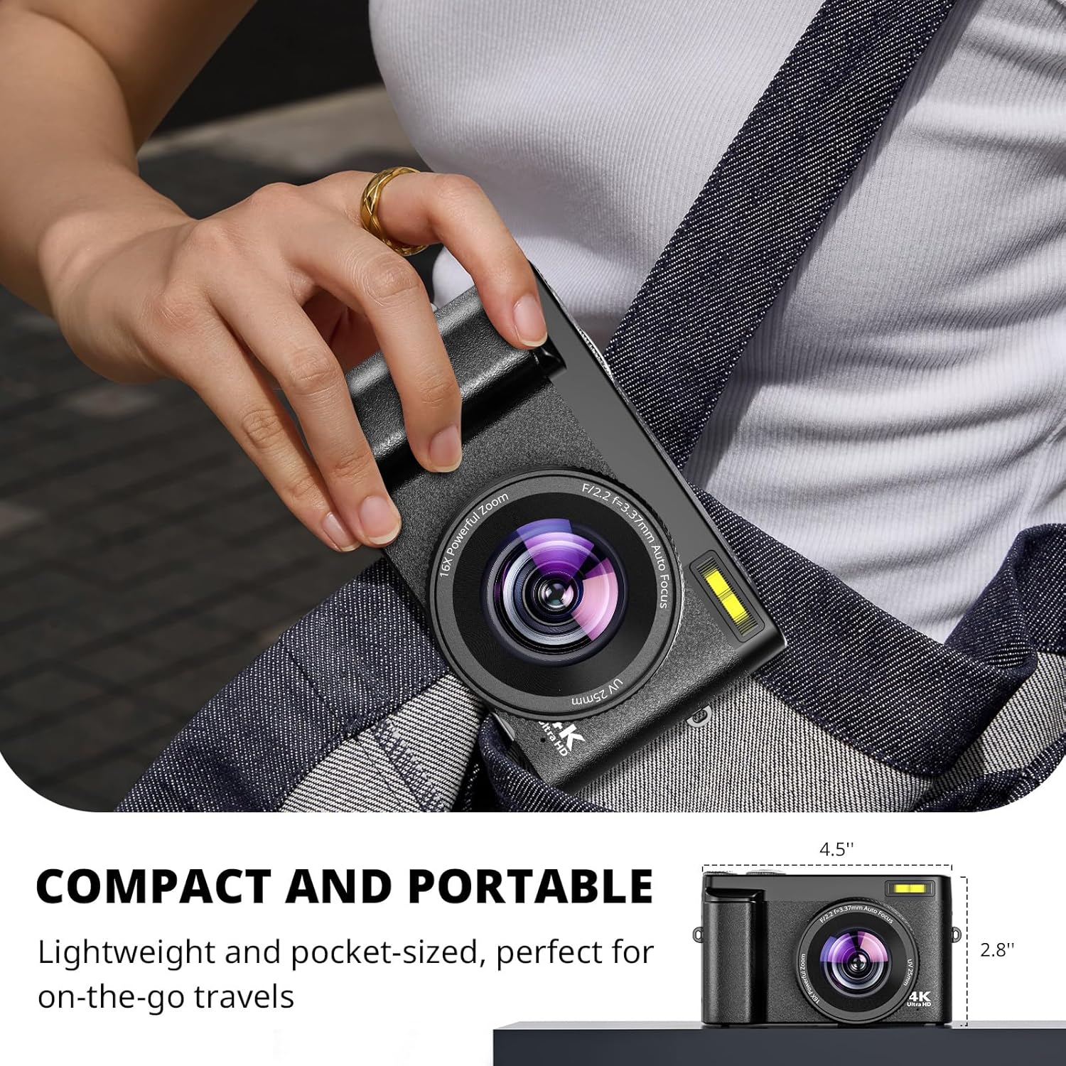 Duluvulu 4K digital camera with 48MP sensor, autofocus, ideal for photography and vlogging, modern compact design