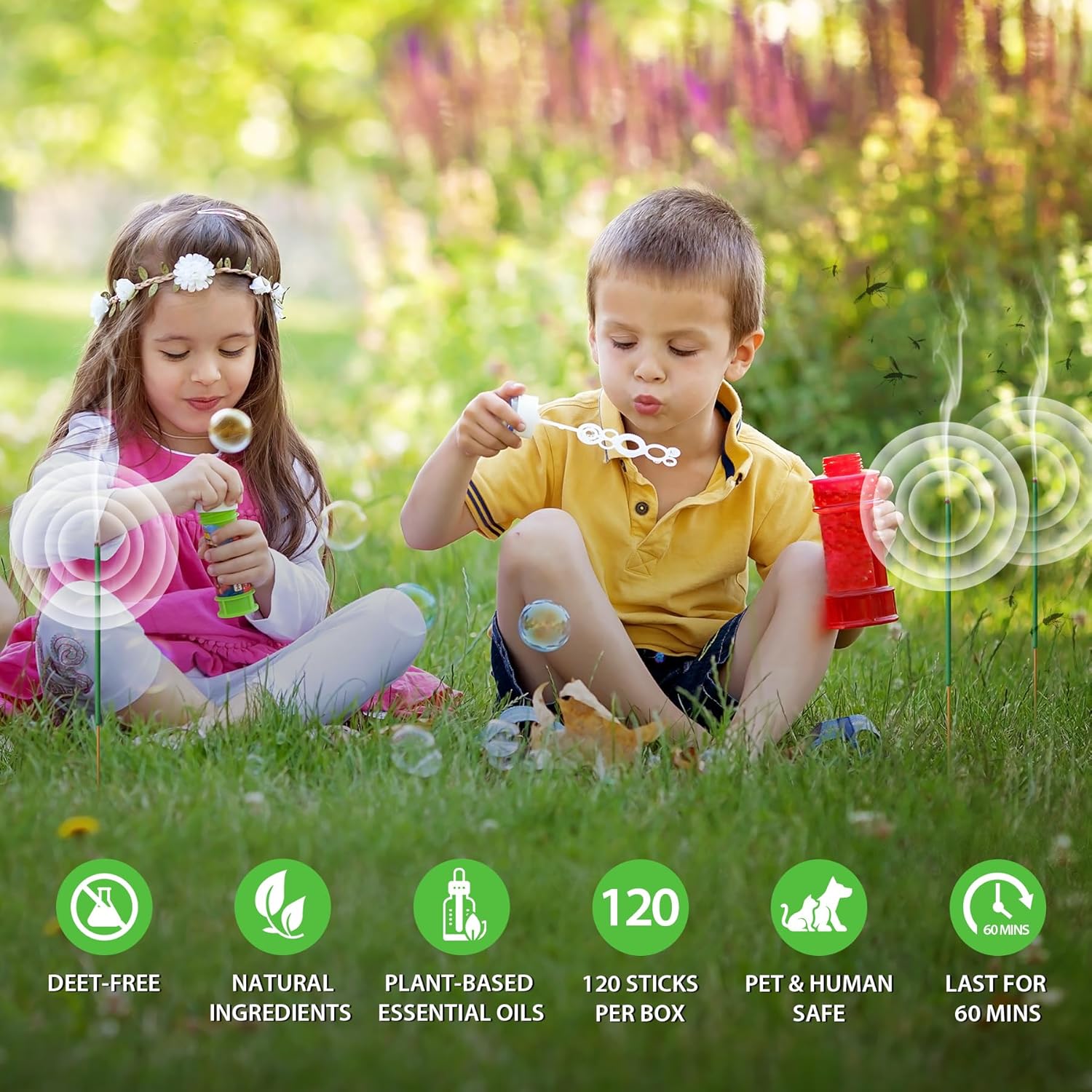 BugBai mosquito repellent outdoor patio pack with 120 citronella oil mosquito coils, natural outdoor pest control solution
