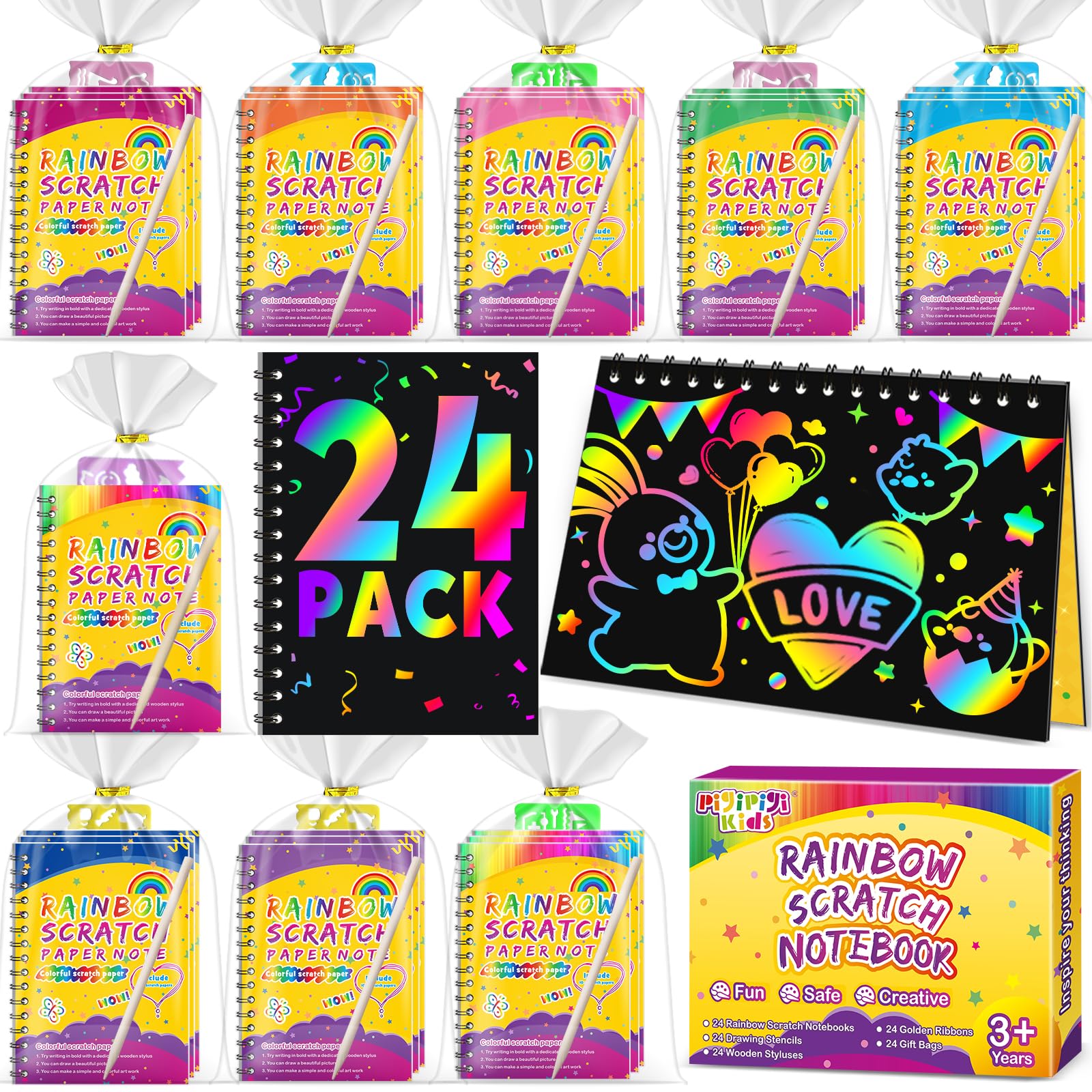 Party Favors for Kids 4-8-12: 24 Pack Scratch Rainbow Art Crafts - Product Imagery