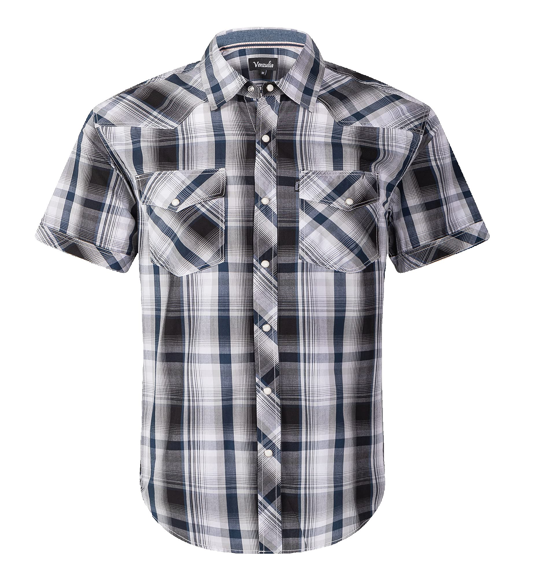 VENZULIA Men's Western Snap Casual Shirt Two Pocket Short Sleeve Shirt - VENZULIA Official Product View 7
