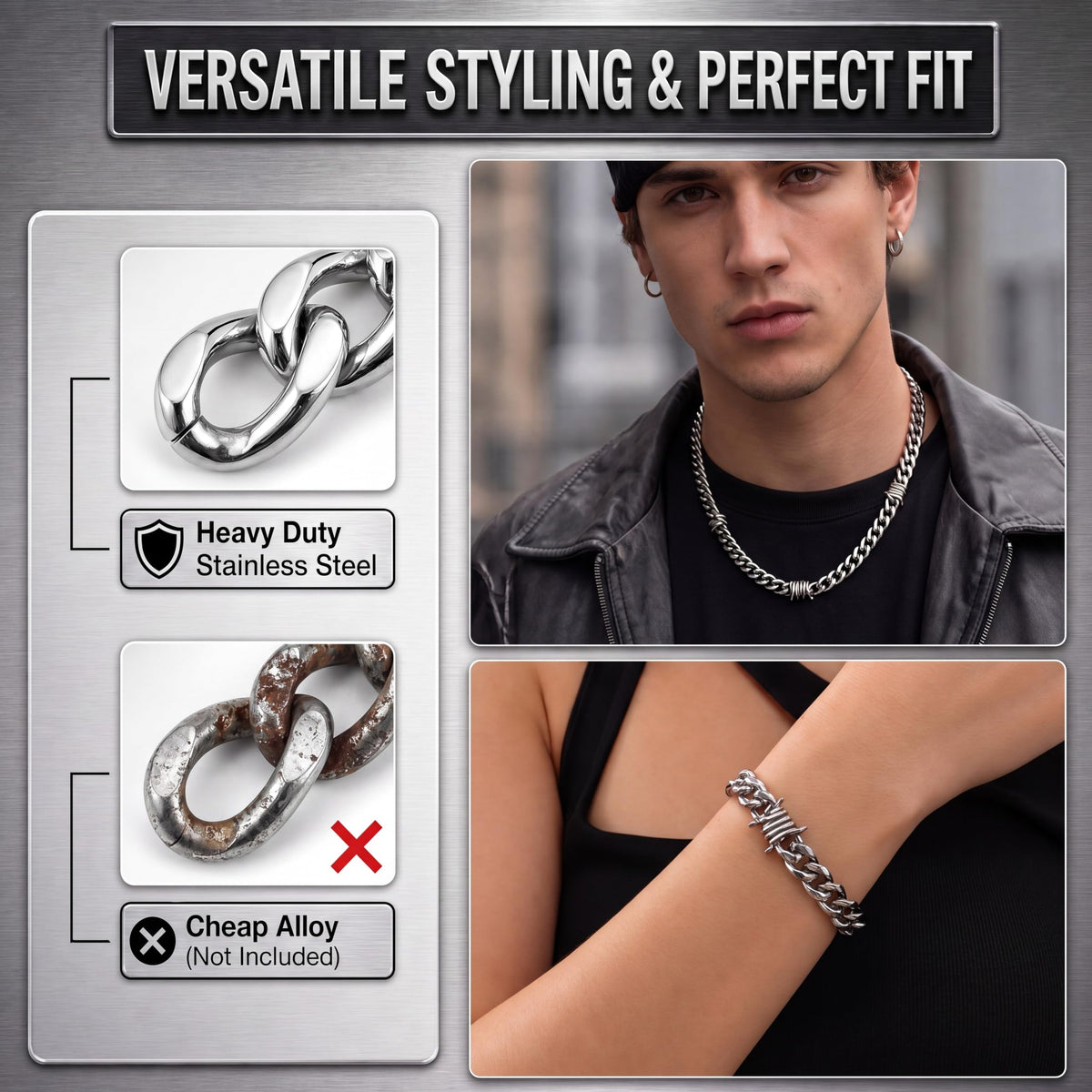 Kigeli Barbed Wire Necklace and Bracelet Set with Jewelry - Kigeli Official Imagery - 5