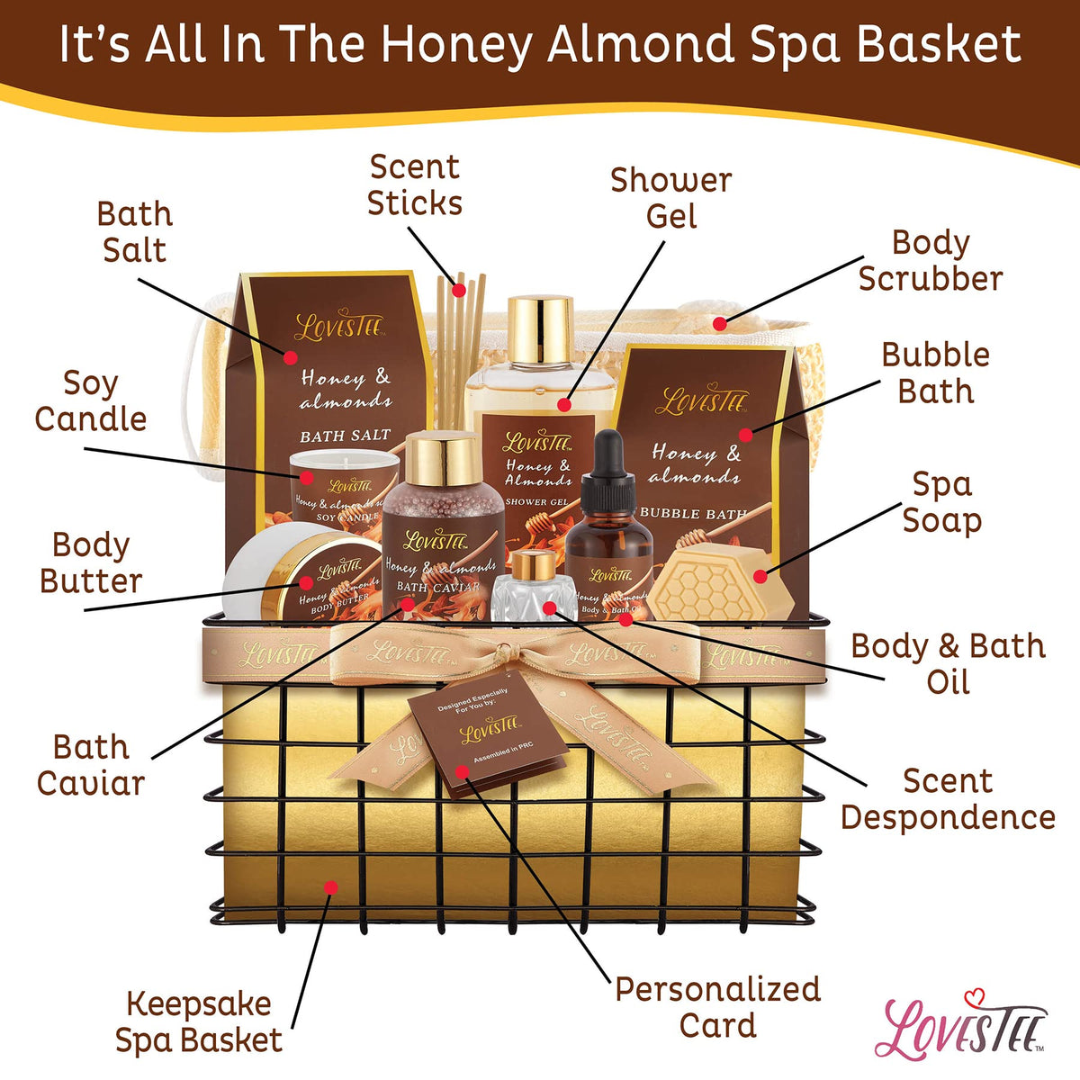 Christmas Spa Gift Baskets For Women Honey Almond Bath and - LOVESTEE Official Imagery - 5