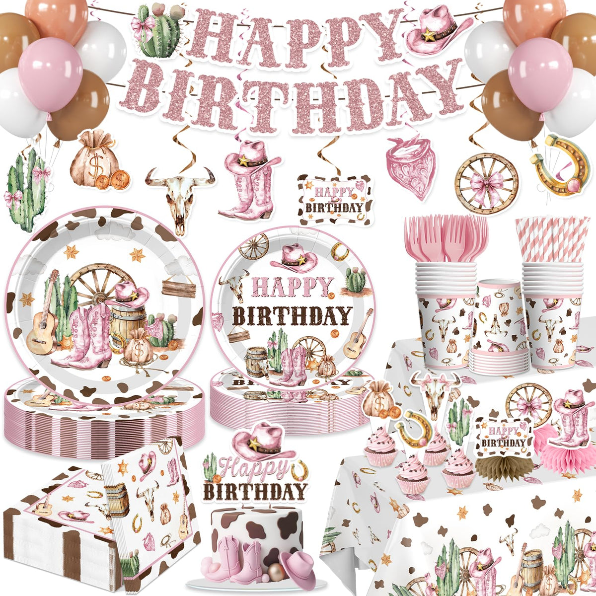 201pcs Western Cowgirl Birthday Party Decorations Tableware - Xynic Official Imagery - 2