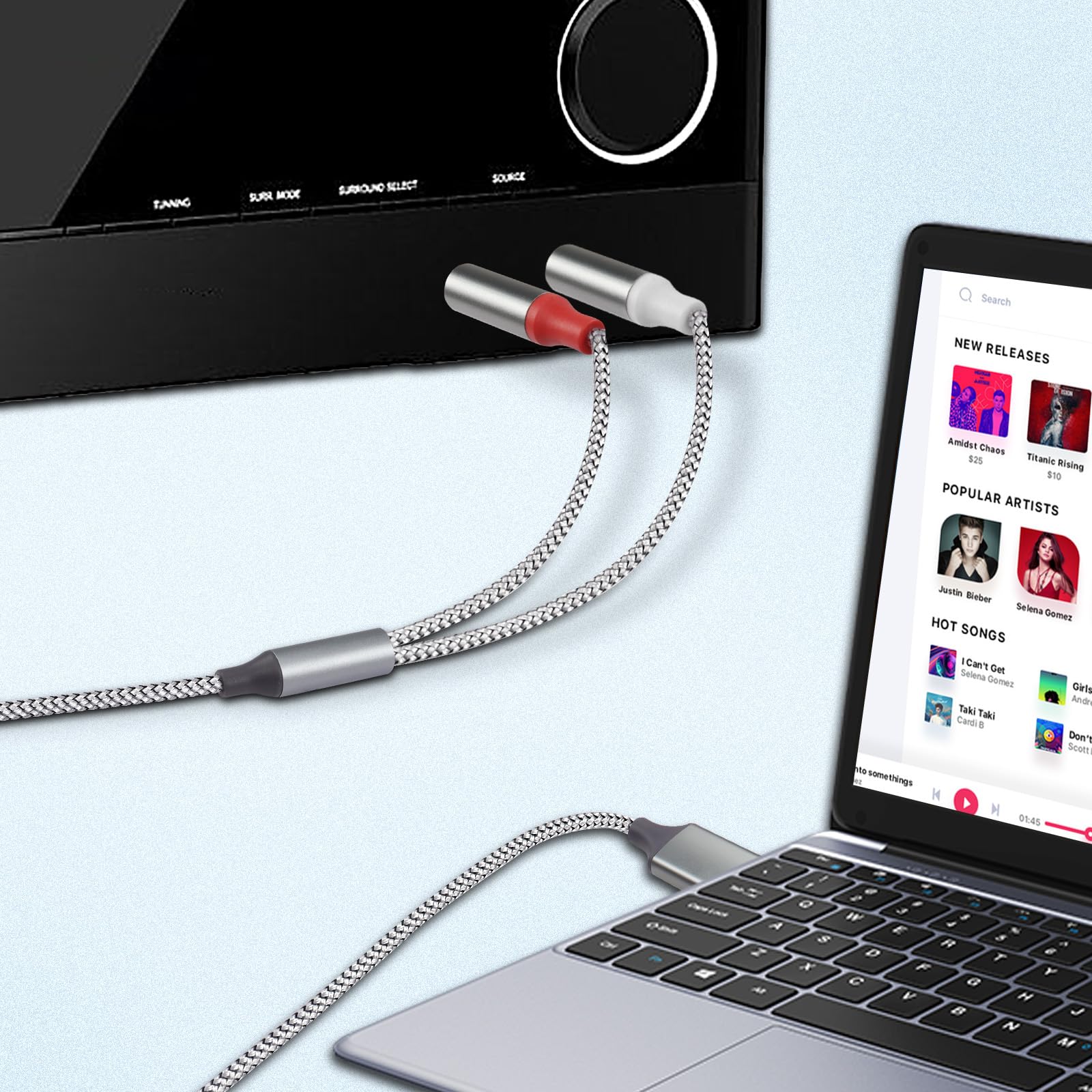 XMSJSIY USB A to 6.35mm Cable USB A to Dual 6.35 mm 1/4 inch TS A by XMSJSIY - Angle View 6
