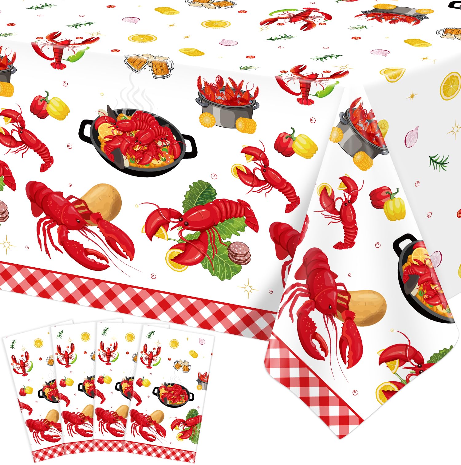 4 Pack Crawfish Boil Party Tablecloth, 51 x 86 Inches - Product Imagery
