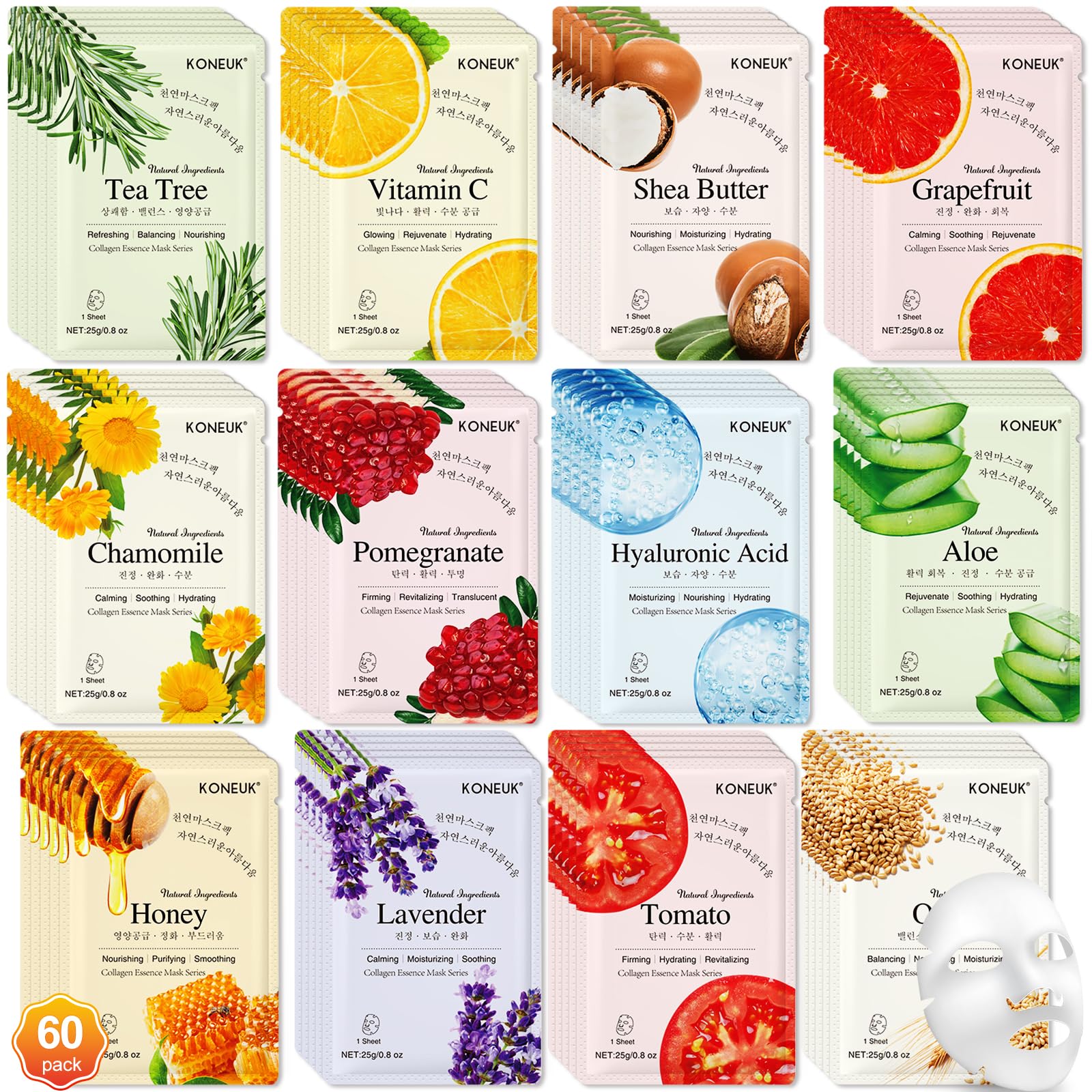 9 Pack Collagen Face Masks Skincare for Women, Hydrating Sheet - KONEUK