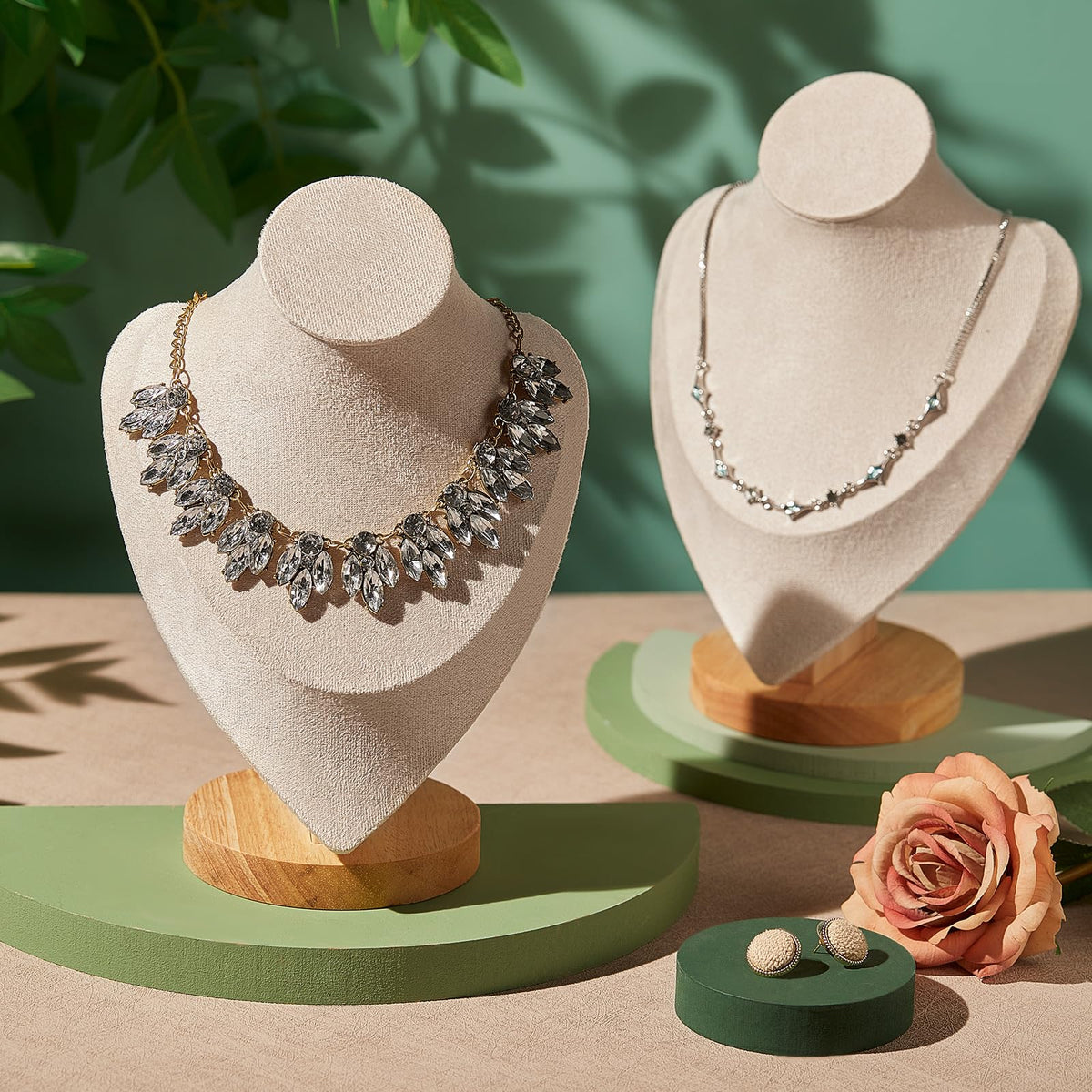 3 Pcs Necklace Display Stand Bamboo Jewelry Bust Display - Juexica Official Imagery - 3