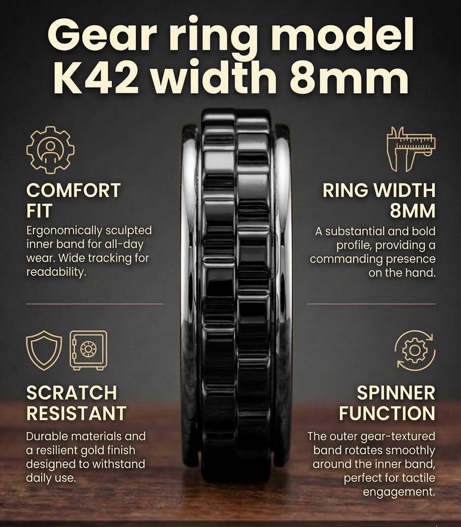 King Ring K42 Gear Spinner Ring – Stainless Steel Fidget Band