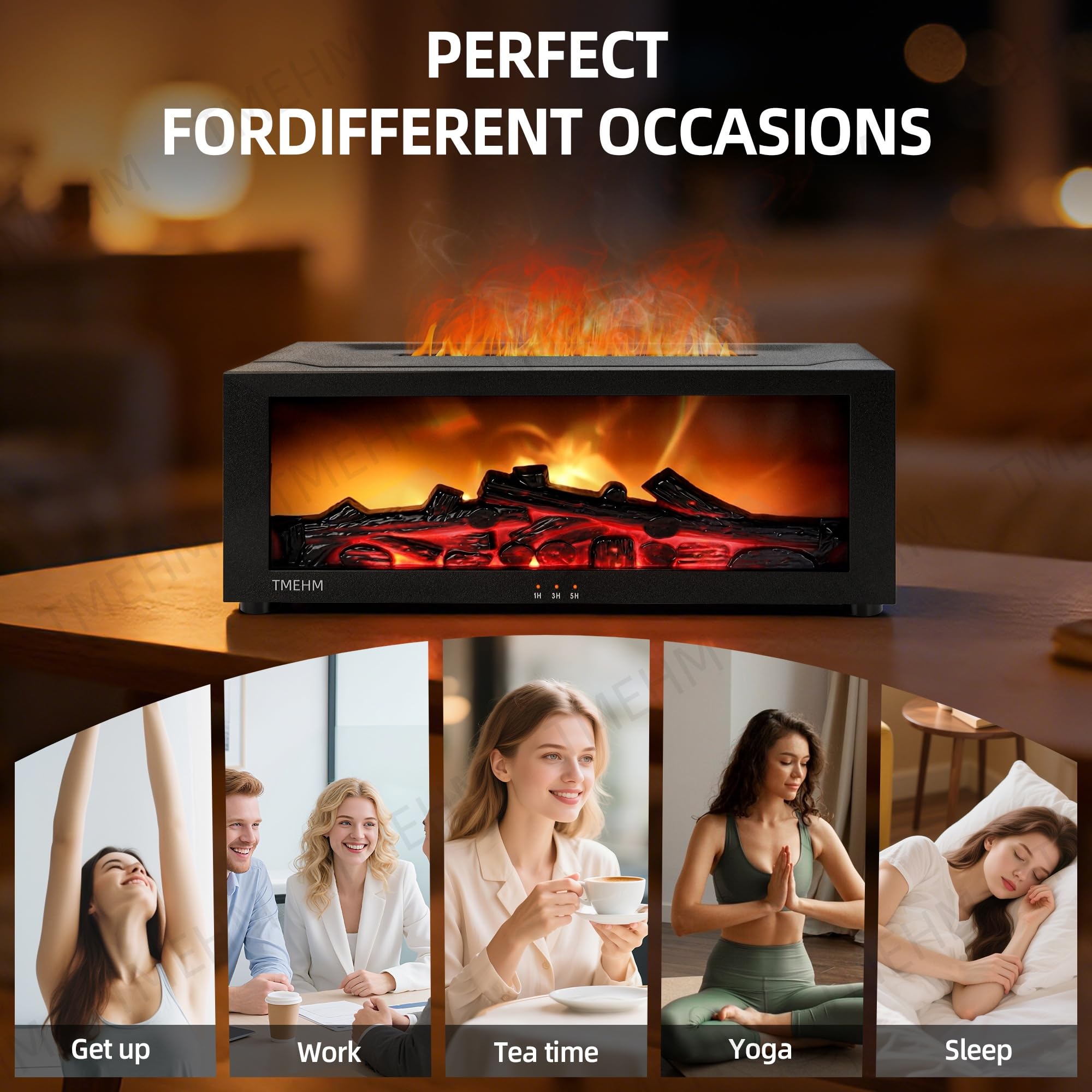 TMEHM Fireplace Flame Essential Oil Diffuser Humidifier, Aromathe by TMEHM - Angle View 7