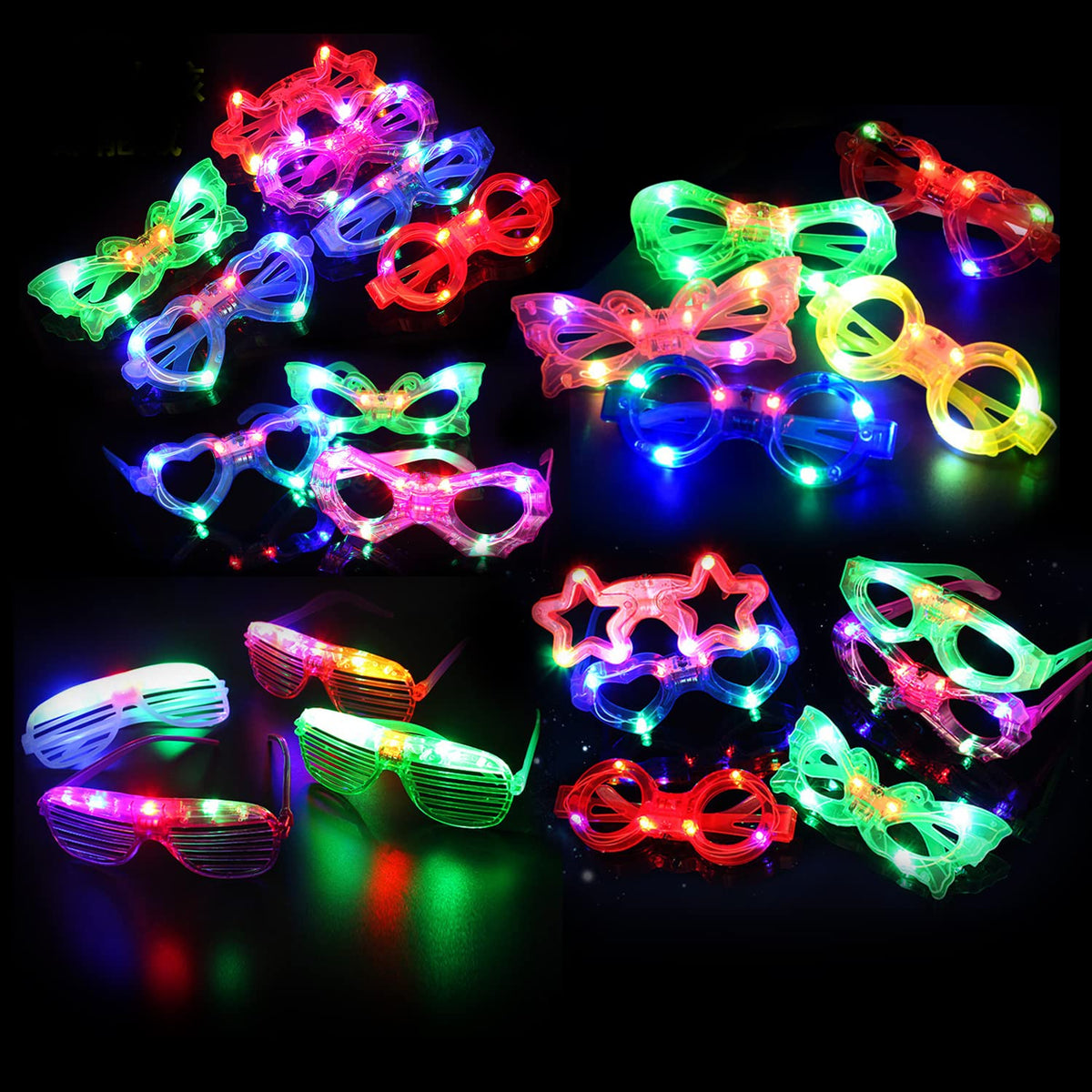 21 Pcs LED Glasses 7 shapes 6 LED Glow In The Dark Party - FathiSooc Official Imagery - 1