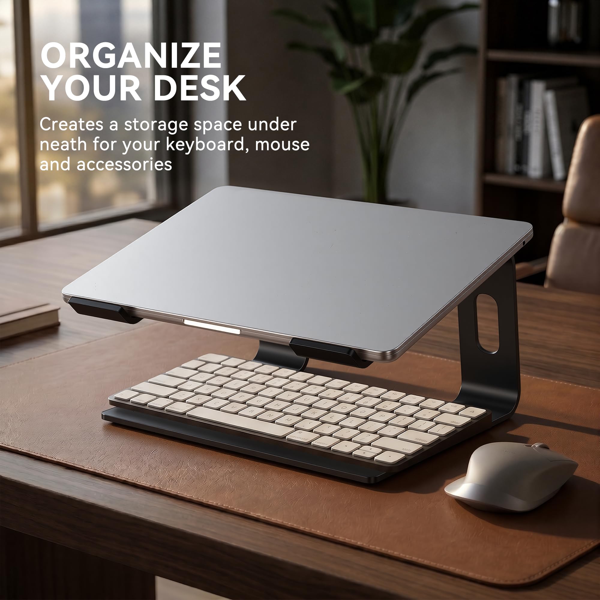 SOUNDANCE Laptop Stand, Aluminum Computer Riser, Ergonomic Laptops Elevator for Desk, Metal Holder Compatible with 10 to 15.6 Inches Notebook Computer, Black