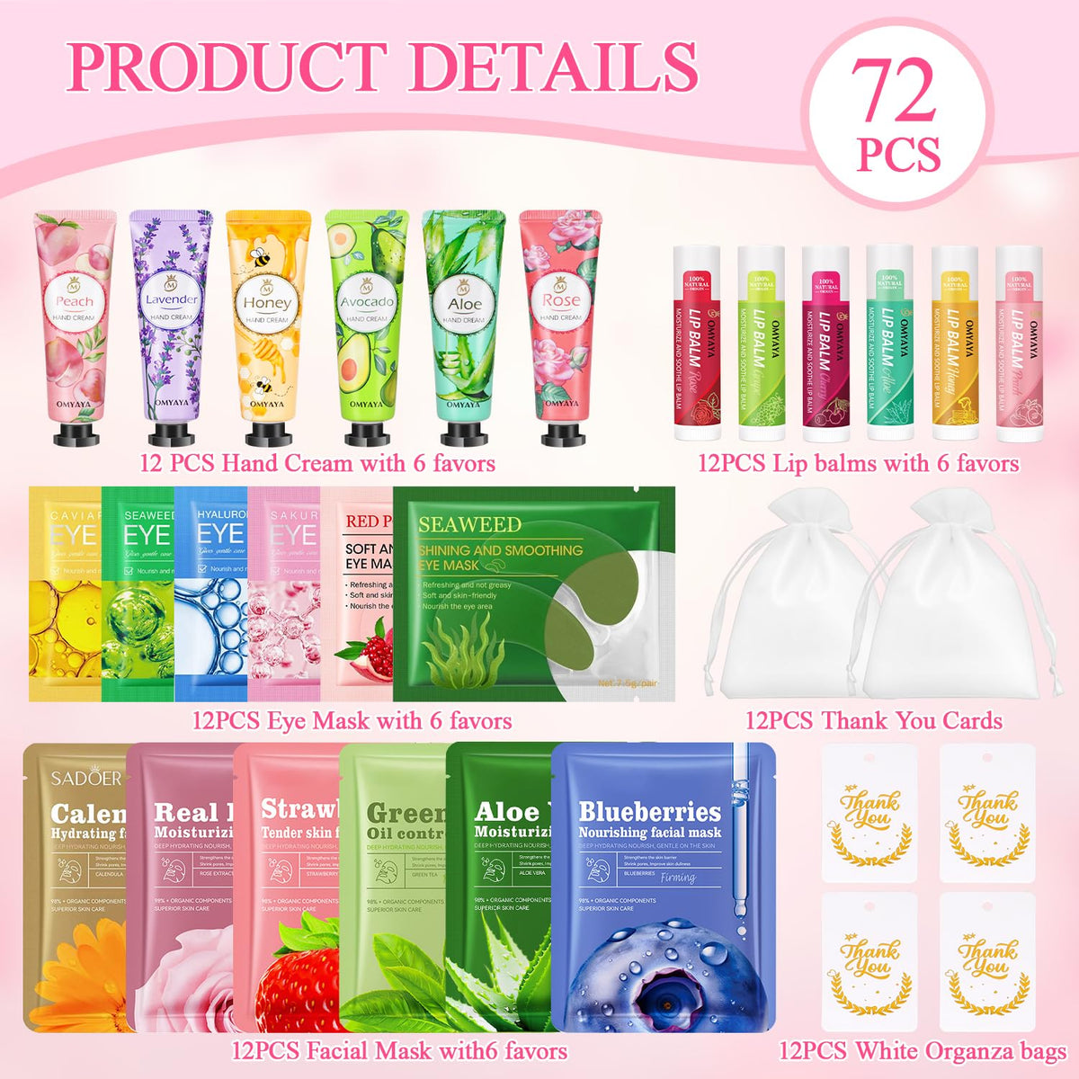 72 Pcs Bulk Gifts For Women Bulk Facial Mask Lip Balms Hand - LFENYIGI Official Imagery - 3