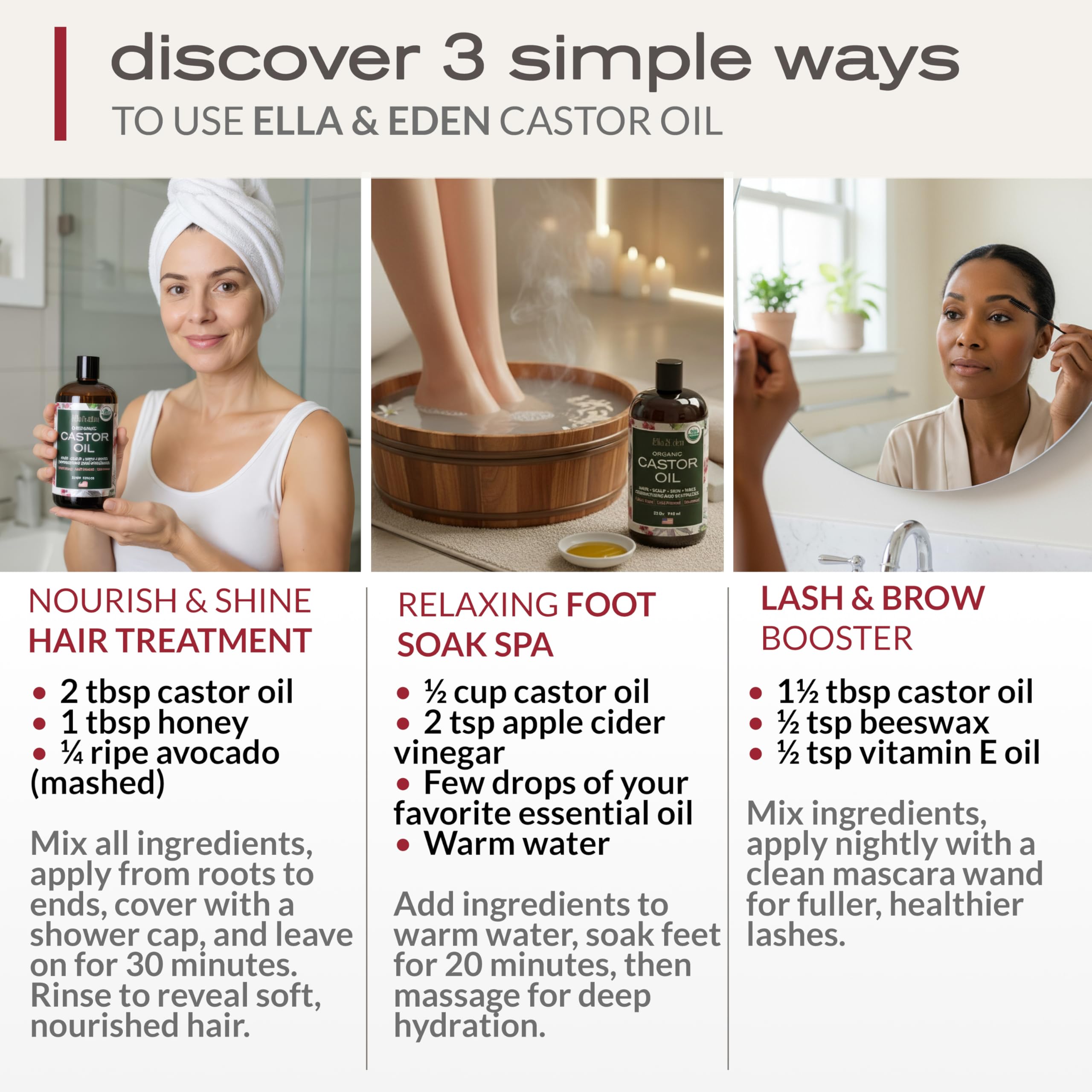 USDA Organic Castor Oil 100 Pure Cold Pressed Hexane Free 32 - Ella & Eden Official Imagery - 3