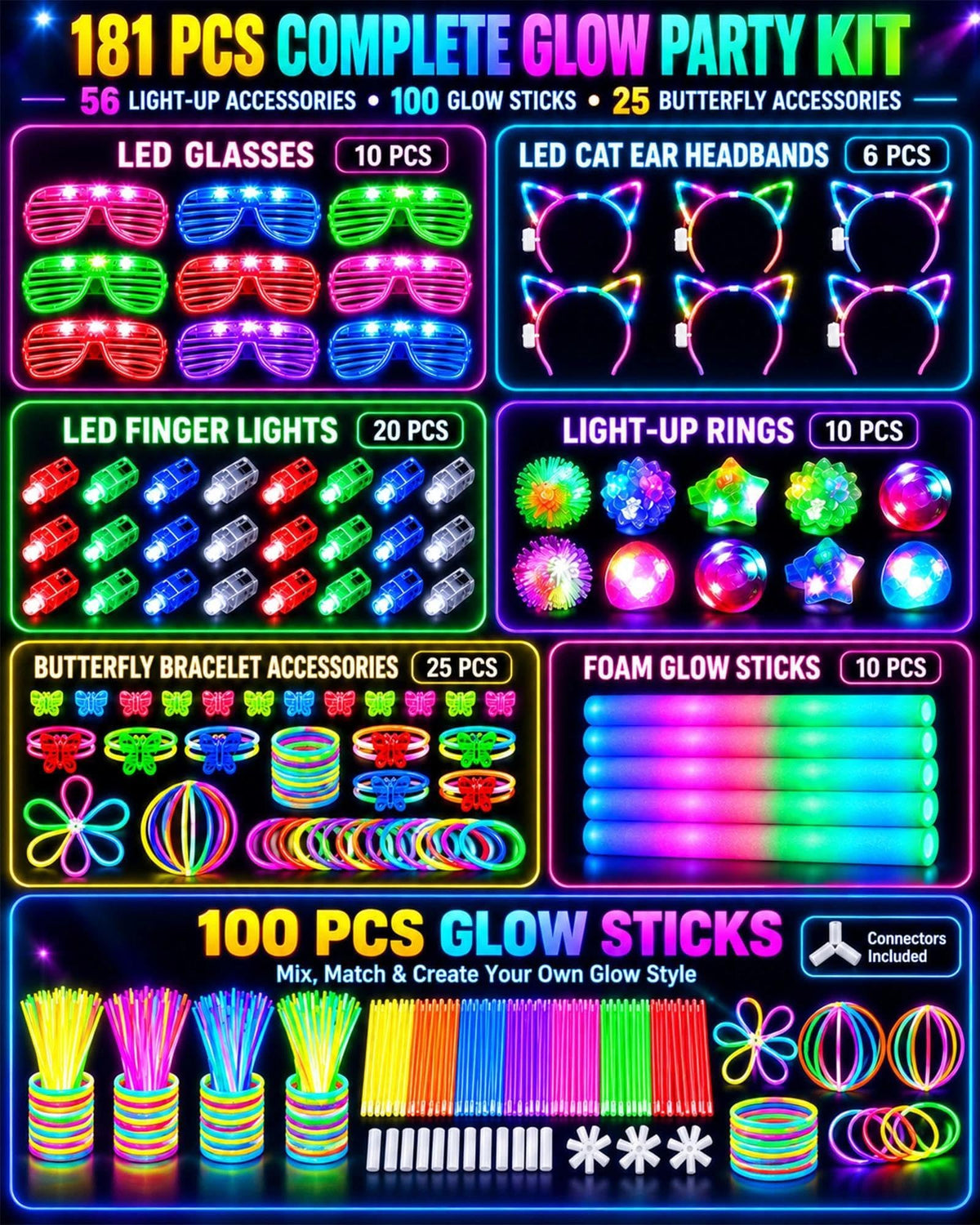 181PCS Glow in The Dark Party Supplies Glow Sticks Party - Ploithic Official Imagery - 3