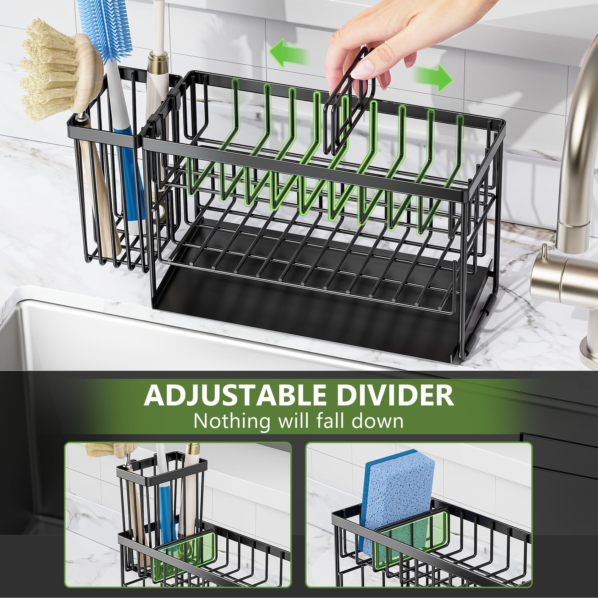 Cisily 2-Tier Kitchen Sink Caddy Organzier Rack with Dish Brush S - Cisily Official Product View 5
