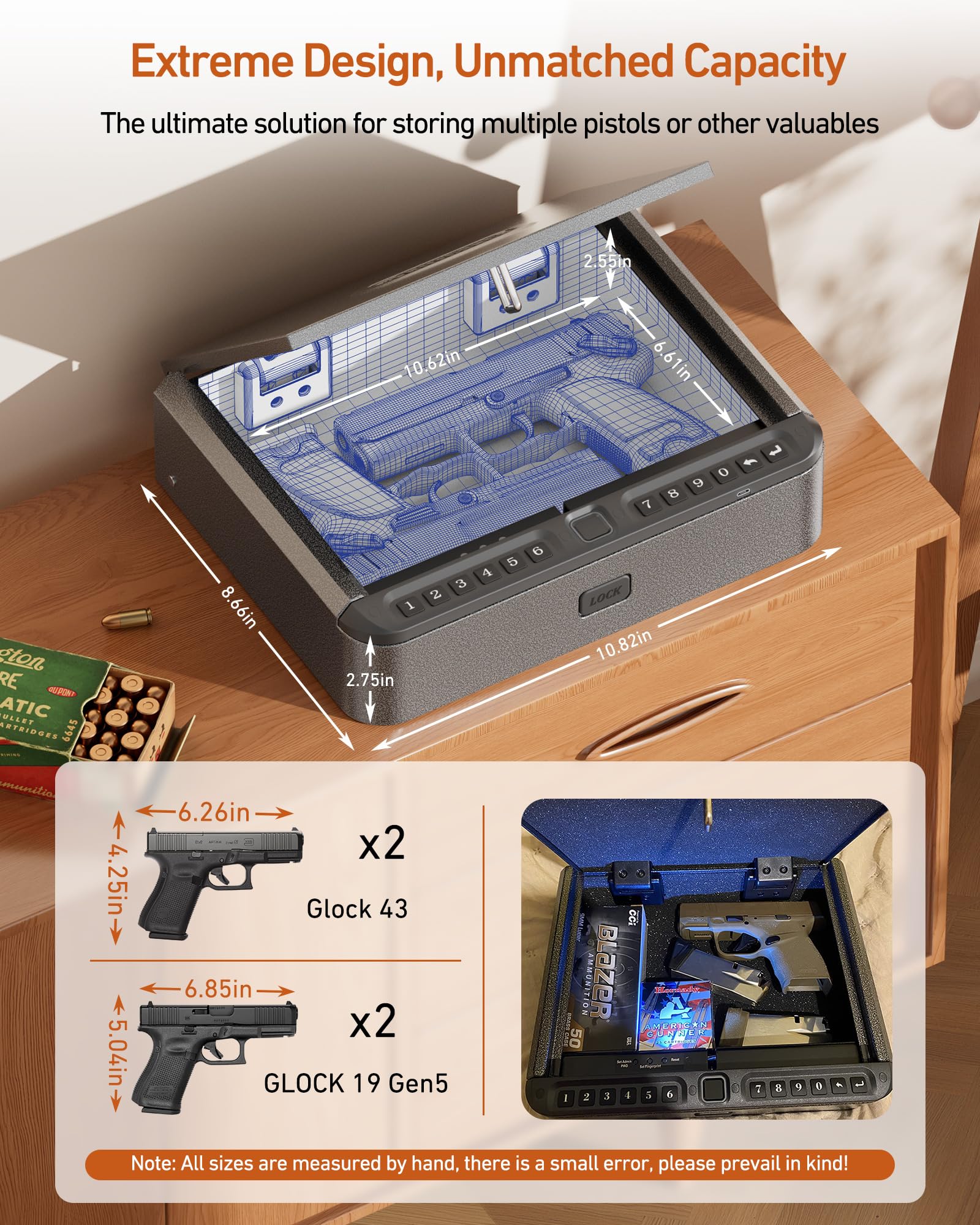BILLCONCH Gun Safe for Handgun with Fingerprint, App, 0–9 Numeric - BILLCONCH Official Product View 4