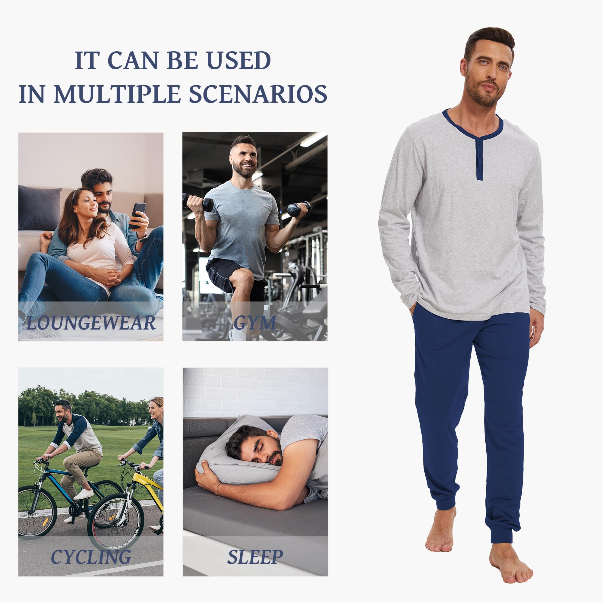 Navisting Men's 100% Cotton Henley Pajama Set 2-Piece Lounge Slee - Navisting Official Product View 6